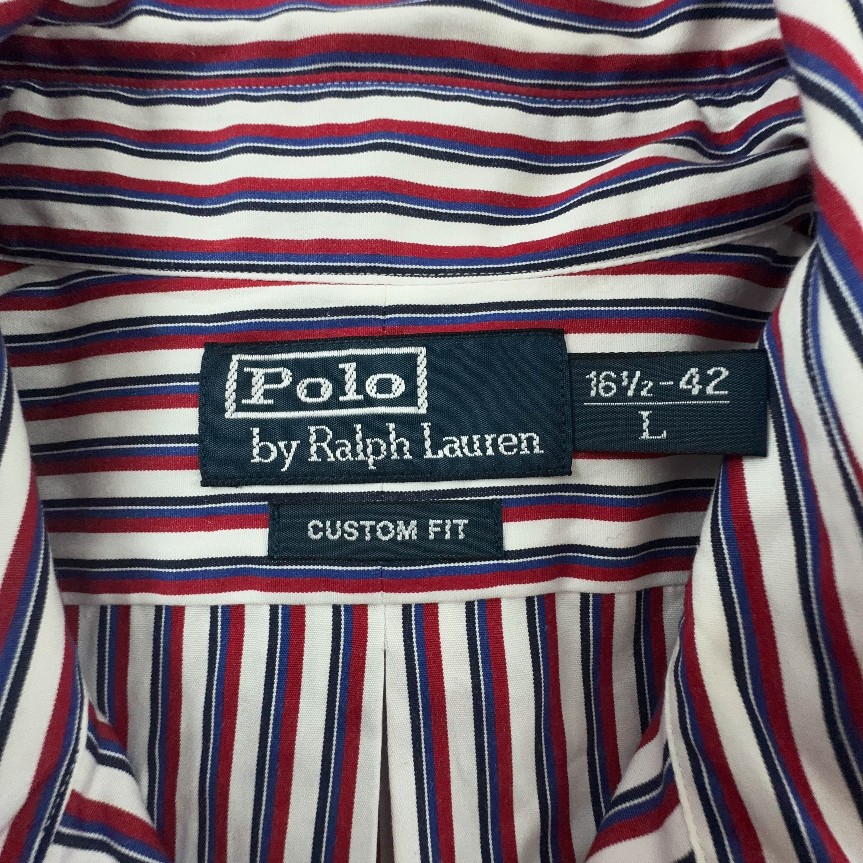 Camicia Ralph Lauren a righe rossa blu e bianca custom fit in cotone - Taglia 16.5 42 L uomo