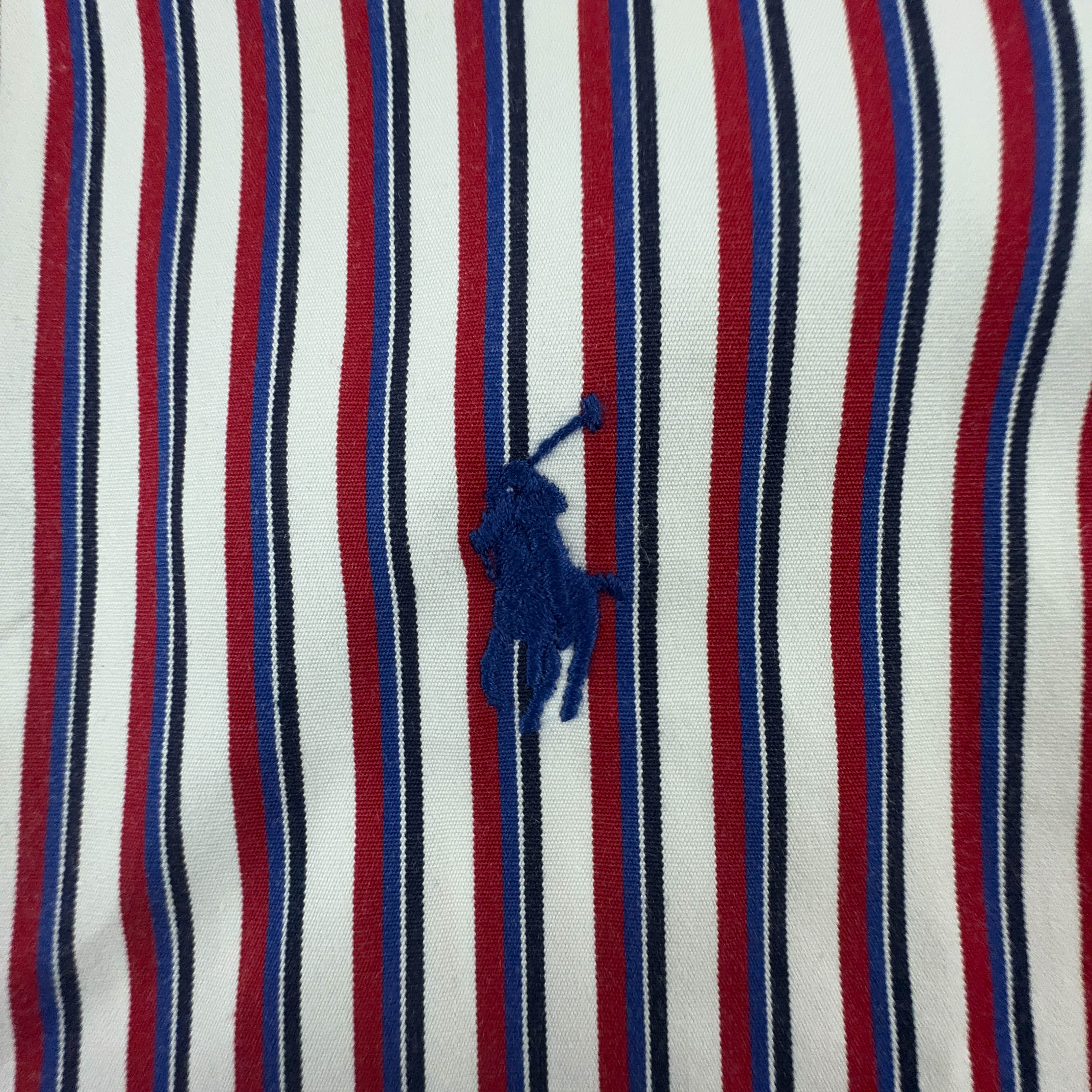 Camicia Ralph Lauren a righe rossa blu e bianca custom fit in cotone - Taglia 16.5 42 L uomo