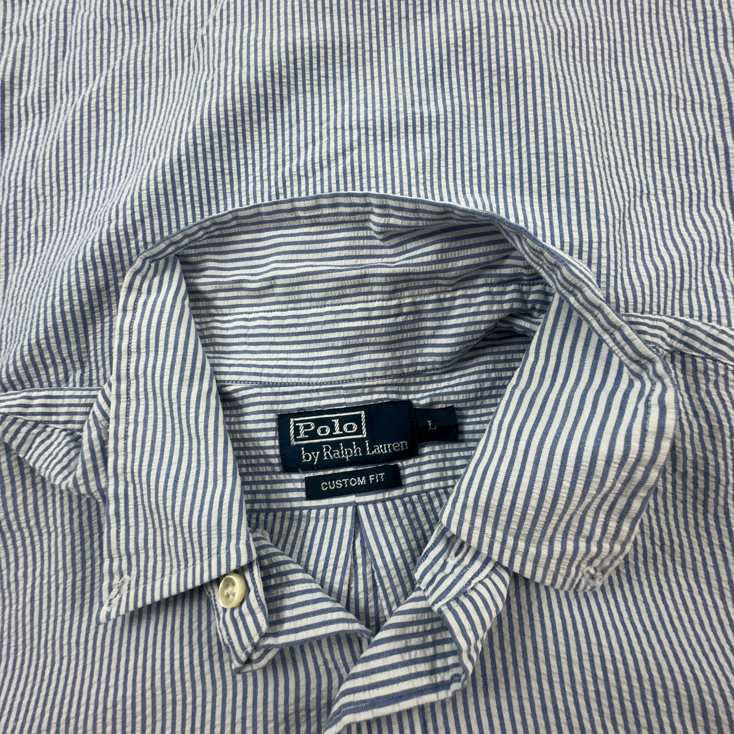 Camicia Ralph Lauren a righe blu e bianca custom fit in cotone - Taglia L uomo