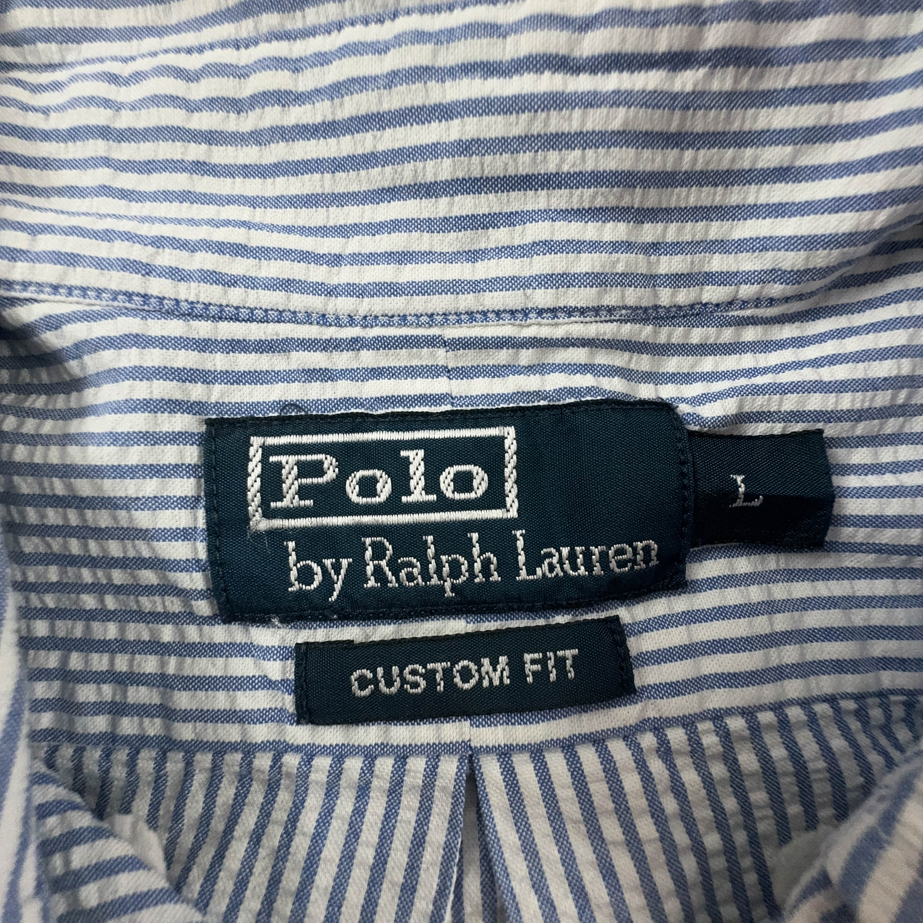 Camicia Ralph Lauren a righe blu e bianca custom fit in cotone - Taglia L uomo