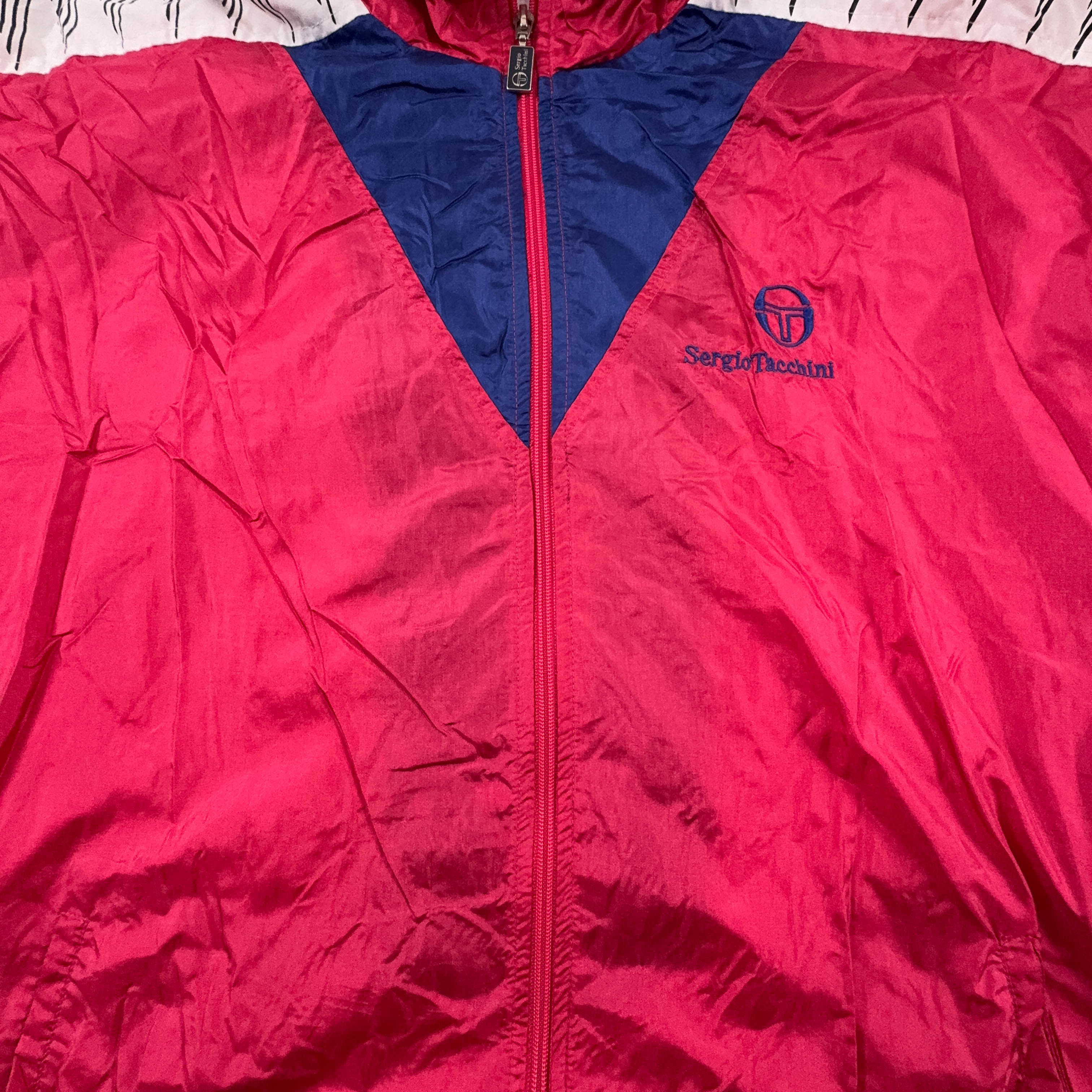 Giacca a vento Sergio Tacchini Vintage rossa e blu con zip anni 90 - Taglia 52 uomo