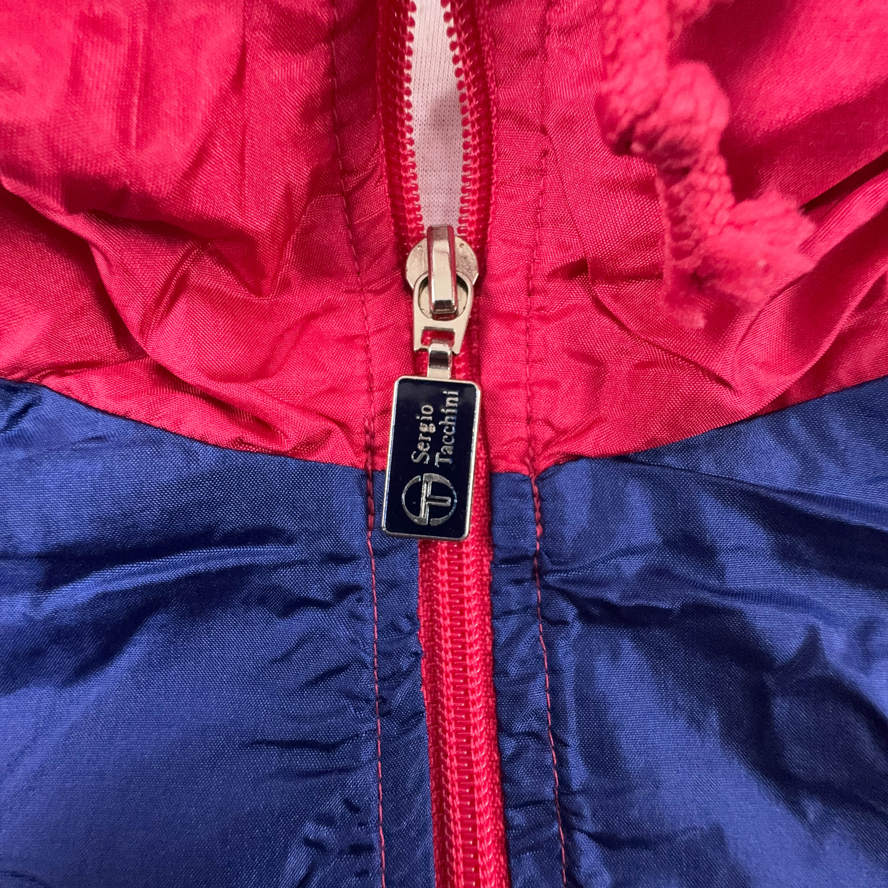 Giacca a vento Sergio Tacchini Vintage rossa e blu con zip anni 90 - Taglia 52 uomo