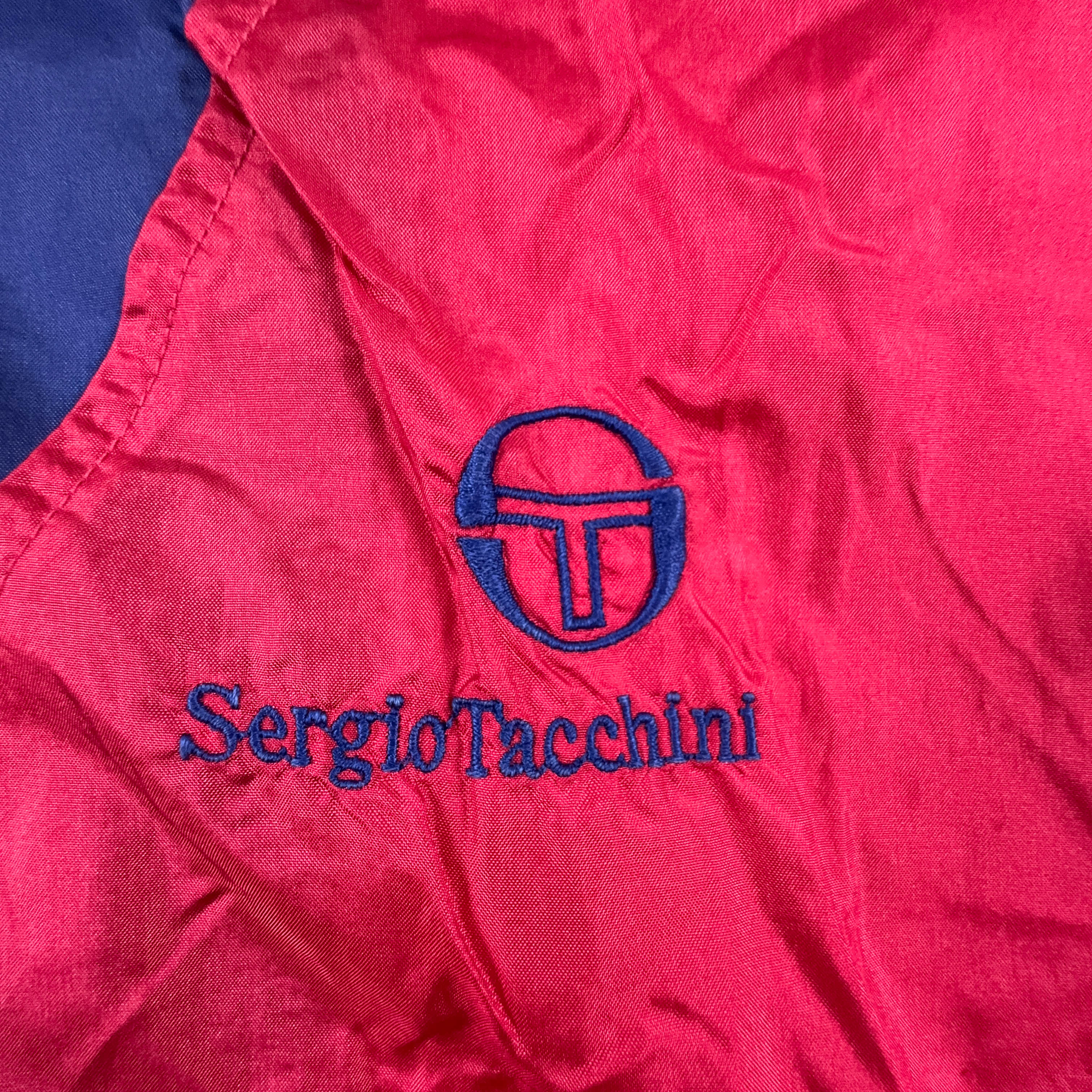 Giacca a vento Sergio Tacchini Vintage rossa e blu con zip anni 90 - Taglia 52 uomo