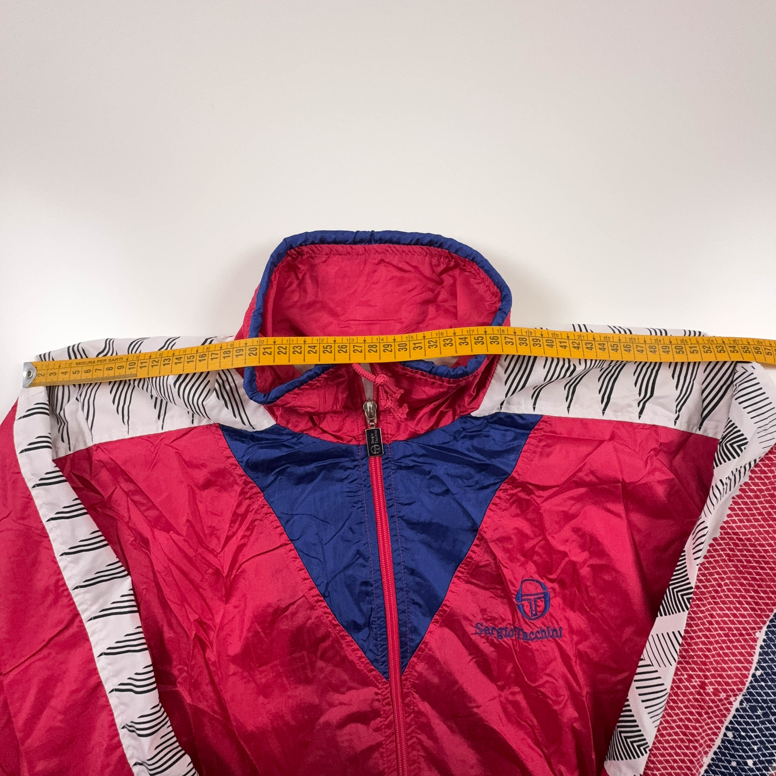 Giacca a vento Sergio Tacchini Vintage rossa e blu con zip anni 90 - Taglia 52 uomo