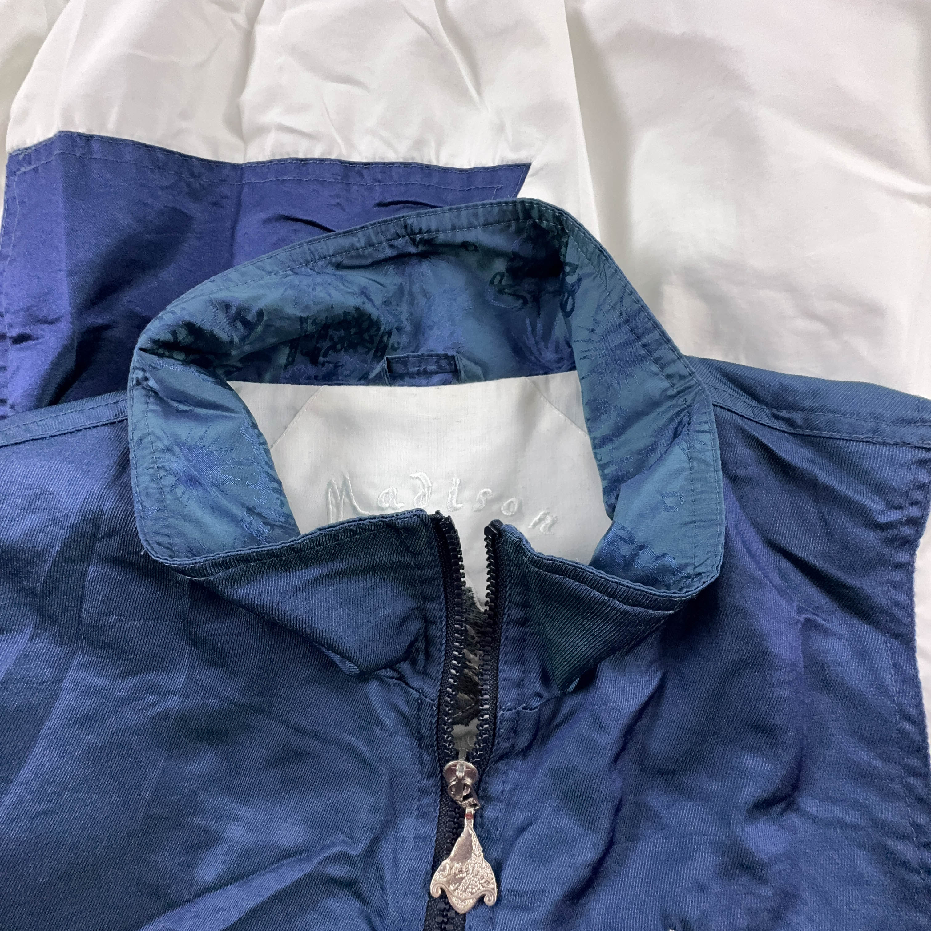 Giacca a vento Vintage bianca e blu con zip - Taglia 50 uomo