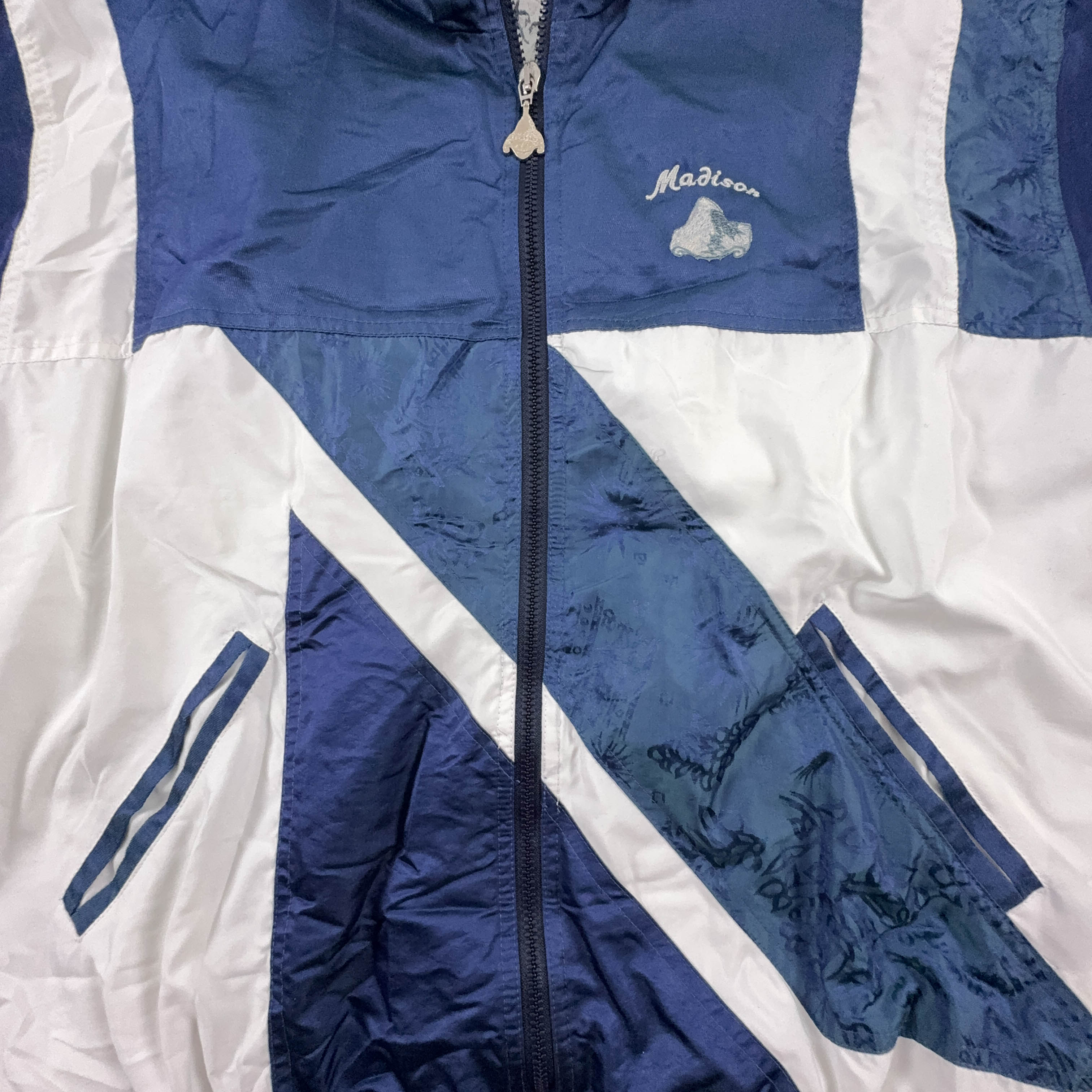 Giacca a vento Vintage bianca e blu con zip - Taglia 50 uomo