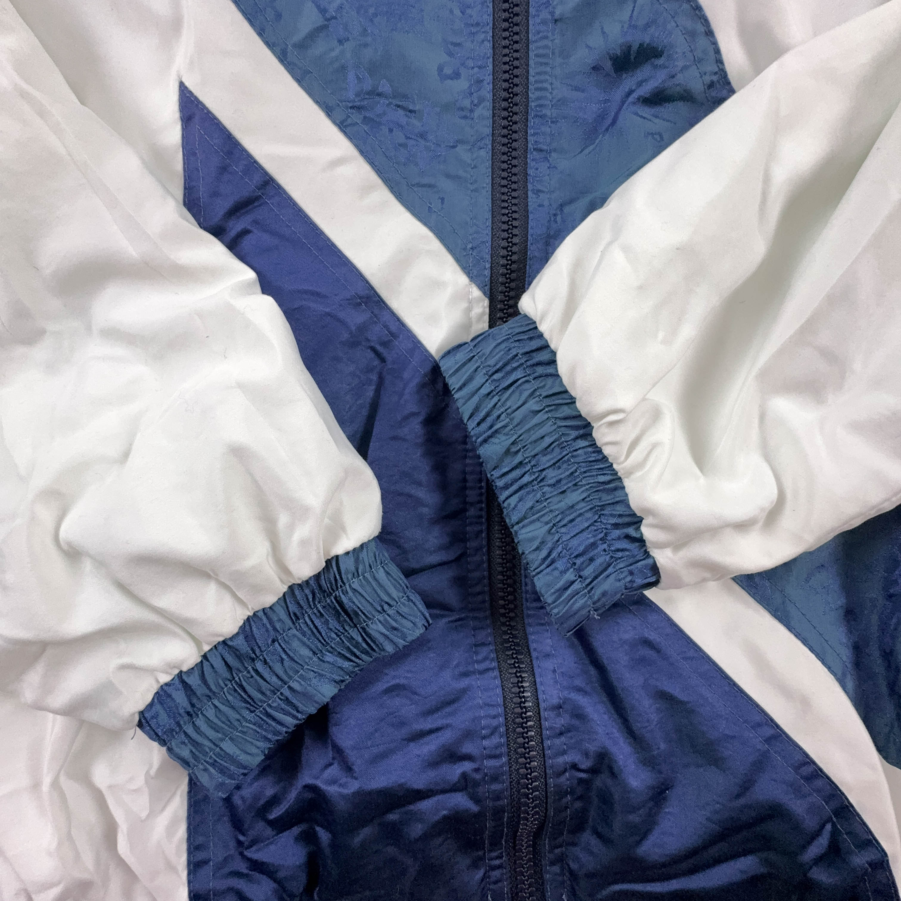 Giacca a vento Vintage bianca e blu con zip - Taglia 50 uomo