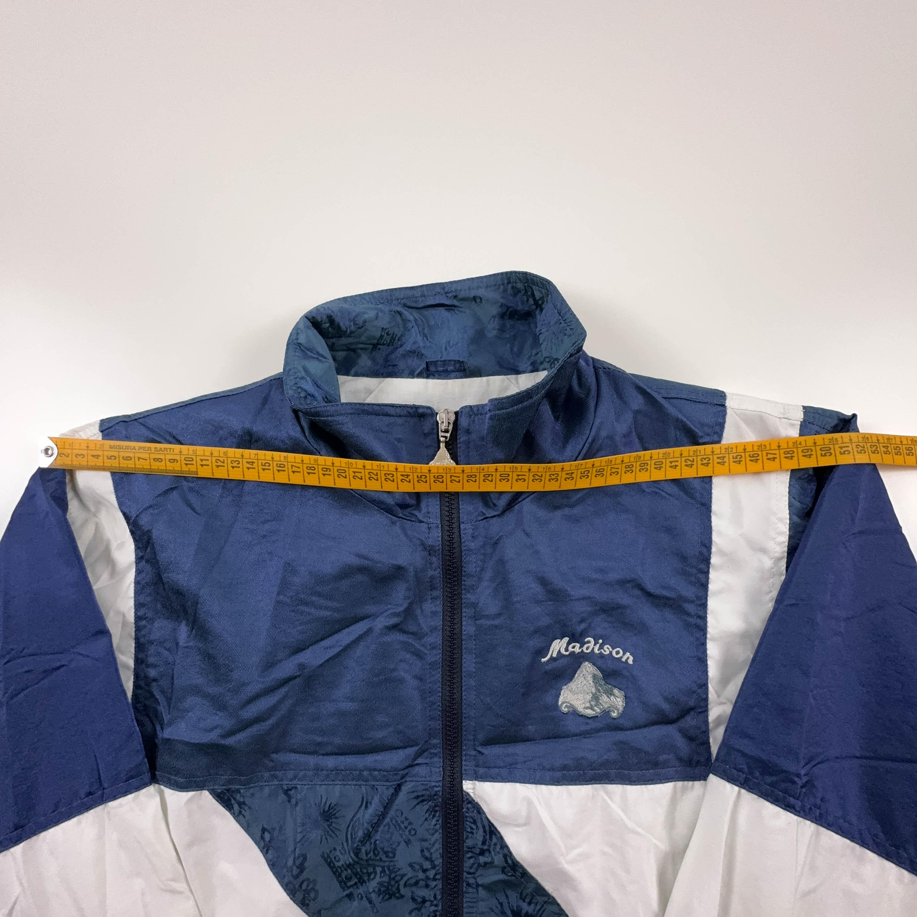 Giacca a vento Vintage bianca e blu con zip - Taglia 50 uomo