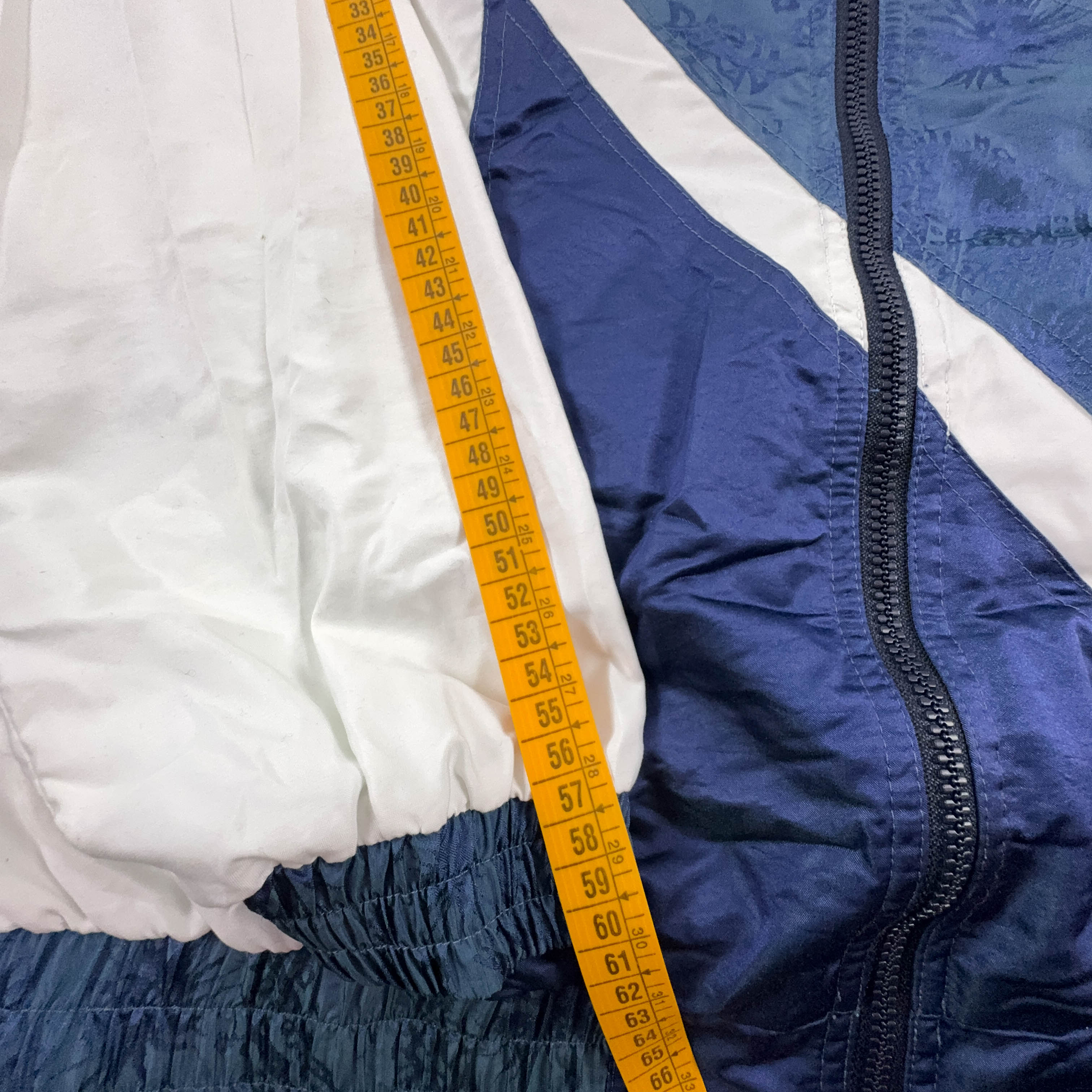 Giacca a vento Vintage bianca e blu con zip - Taglia 50 uomo