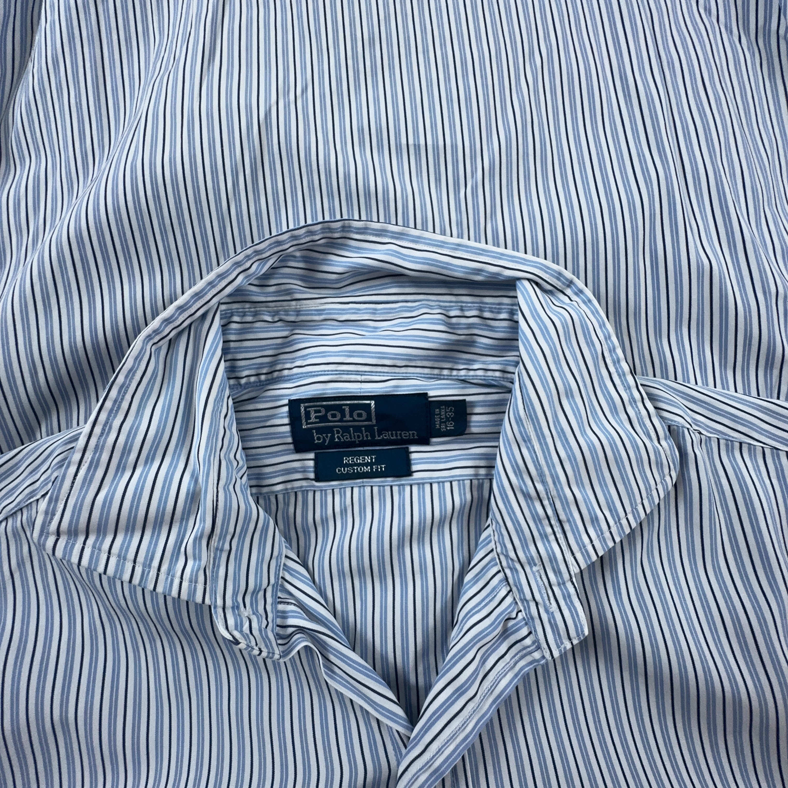 Camicia Ralph Lauren a righe azzurra e bianca custom fit in cotone - taglia 16 - 35 uomo