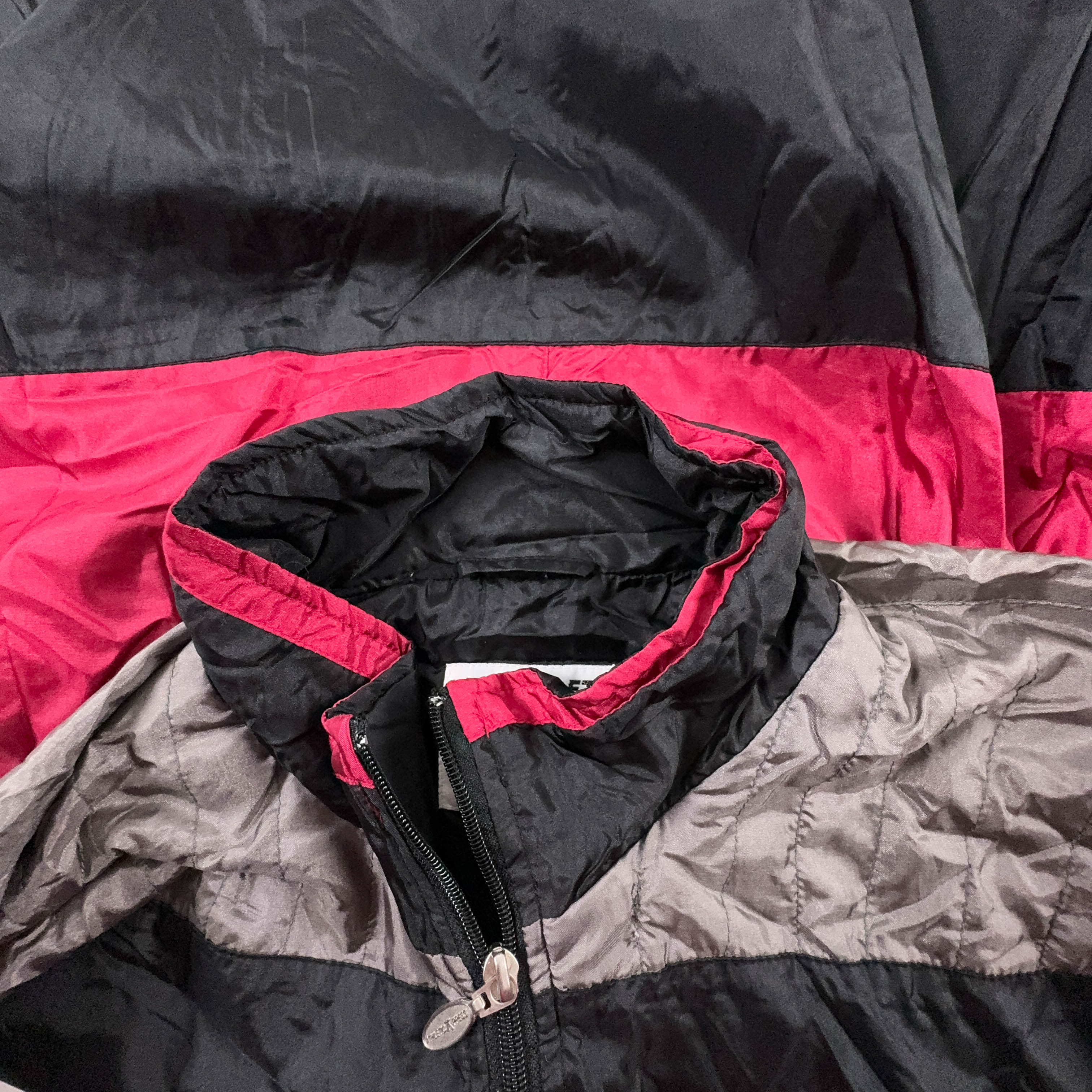 Giacca a vento Vintage nera e grigia geometrica con zip - Taglia L/XL uomo