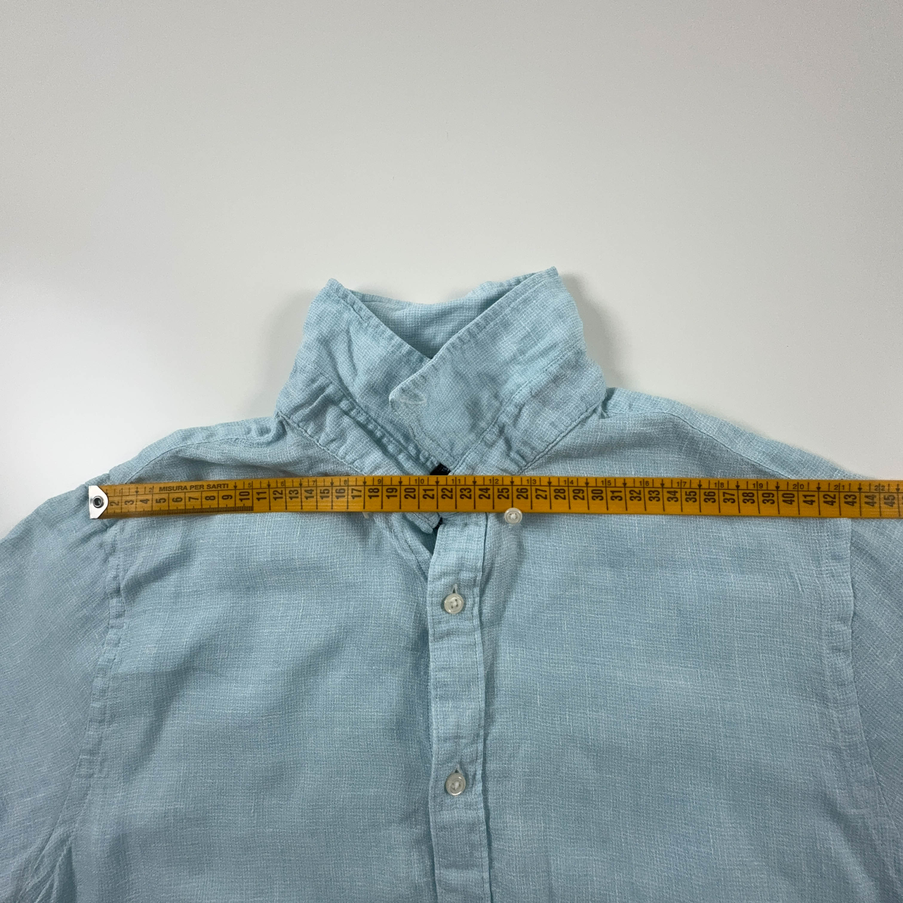 Camicia Tommy Hilfiger azzurra a tinta unita 100% lino - Taglia M/L uomo