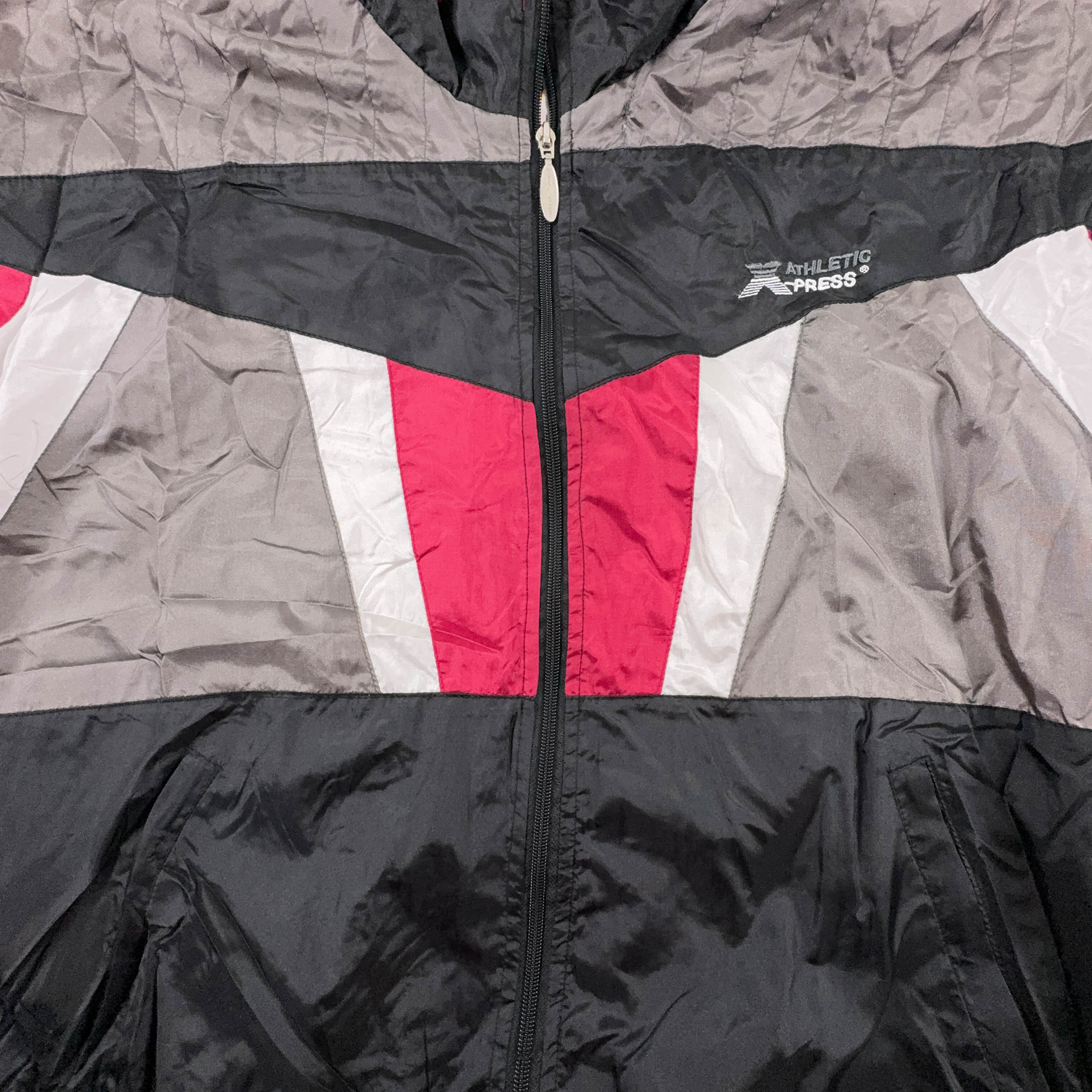 Giacca a vento Vintage nera e grigia geometrica con zip - Taglia L/XL uomo