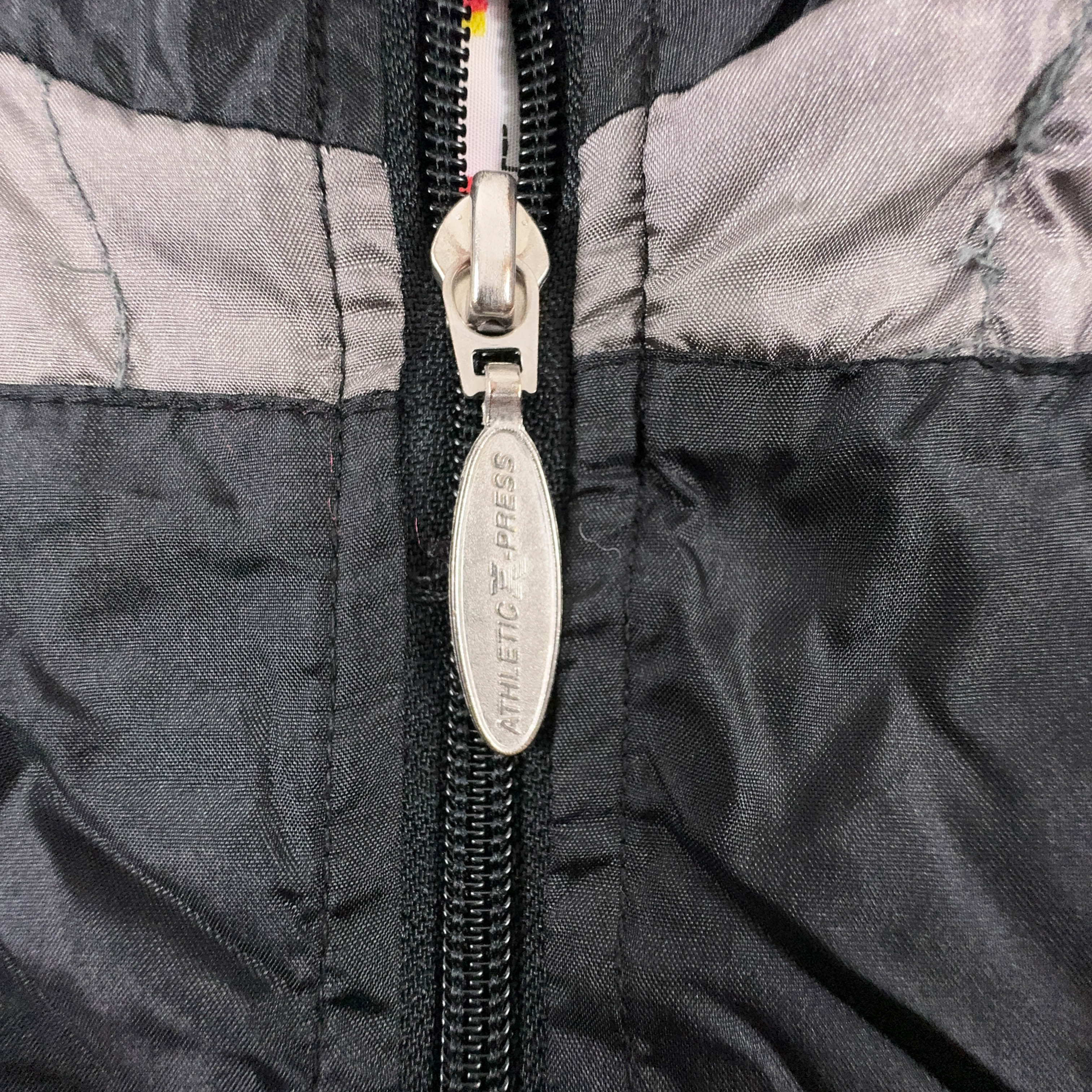 Giacca a vento Vintage nera e grigia geometrica con zip - Taglia L/XL uomo