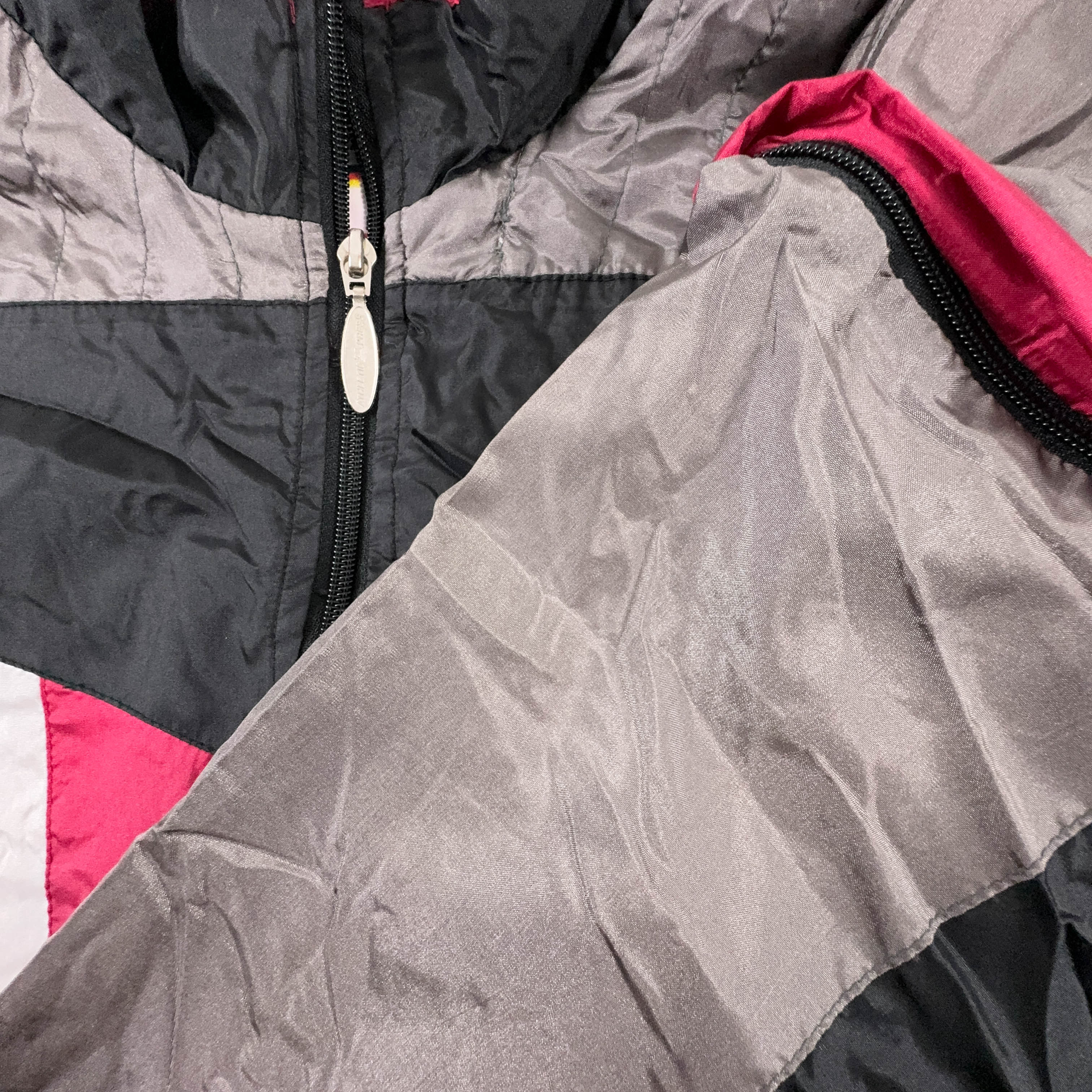 Giacca a vento Vintage nera e grigia geometrica con zip - Taglia L/XL uomo