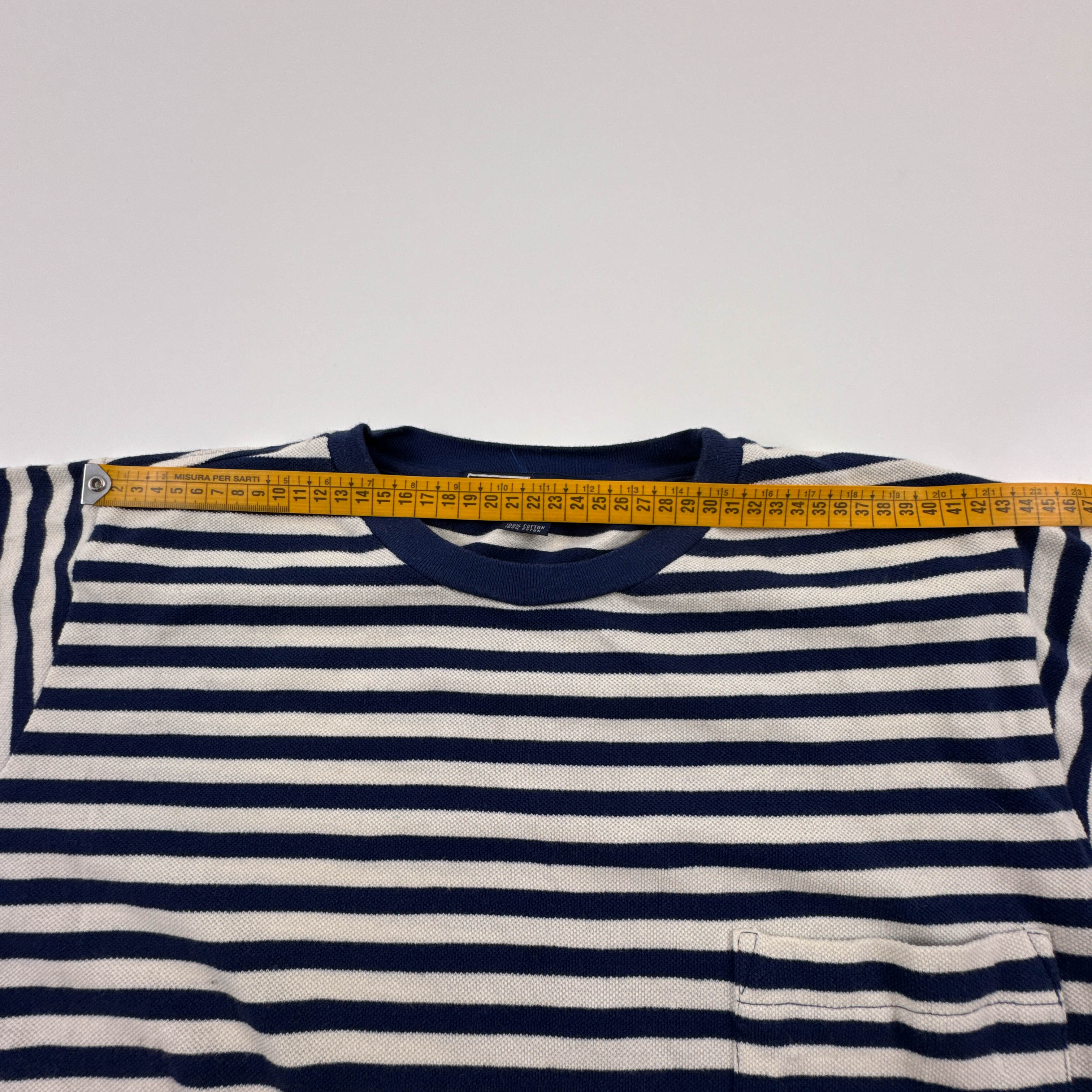 T shirt Ralph Lauren bianca e blu a righe a girocollo in cotone - Taglia L uomo