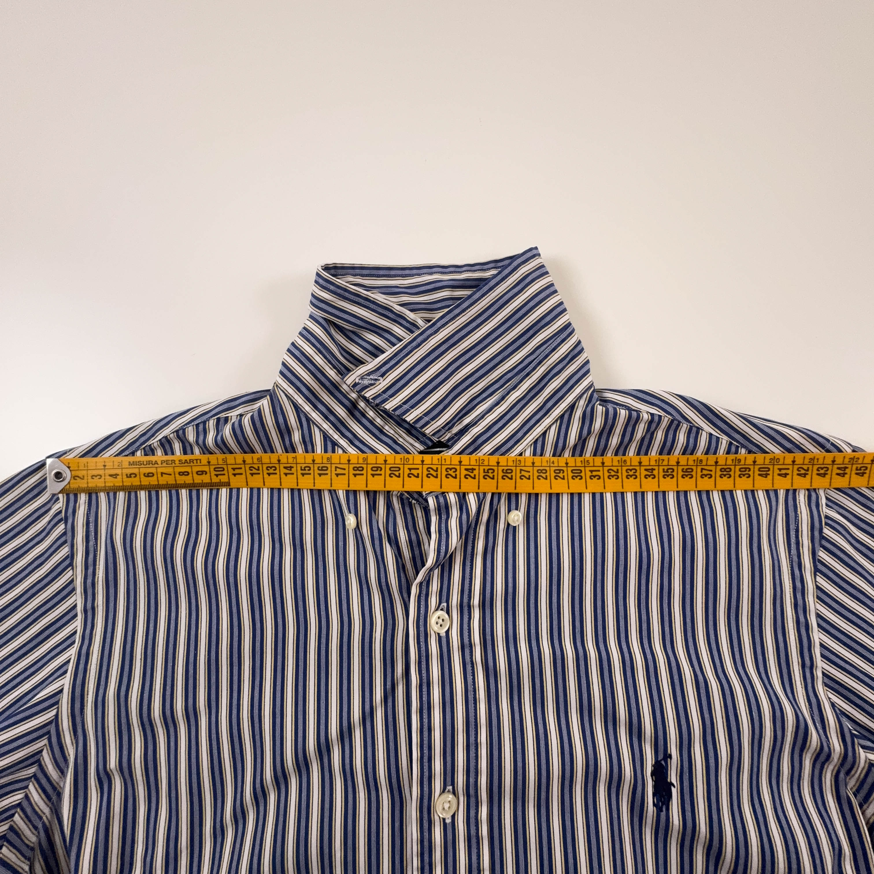 Camicia Ralph Lauren a righe blu e bianca in cotone custom fit - Taglia 15 - 38 uomo