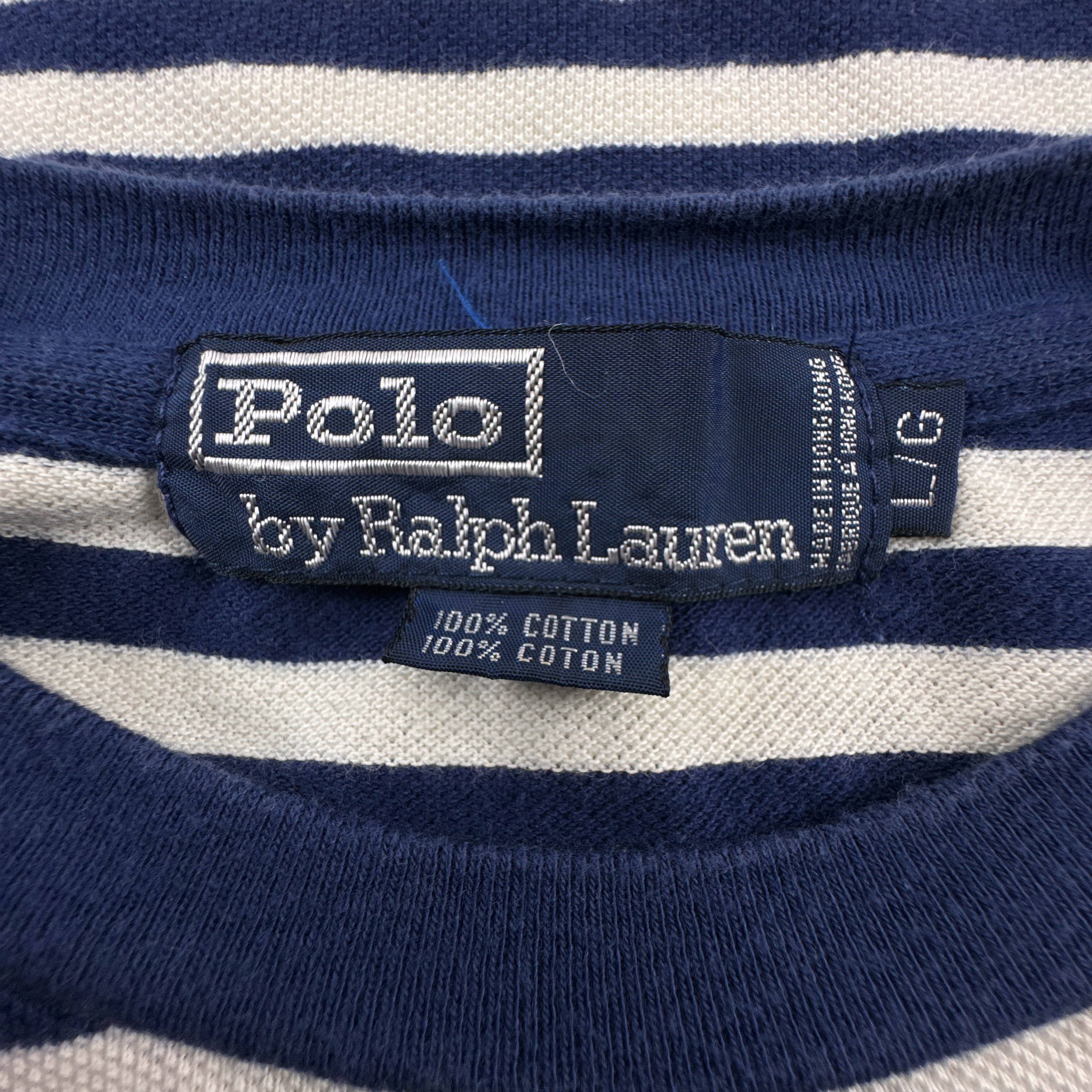 T shirt Ralph Lauren bianca e blu a righe a girocollo in cotone - Taglia L uomo