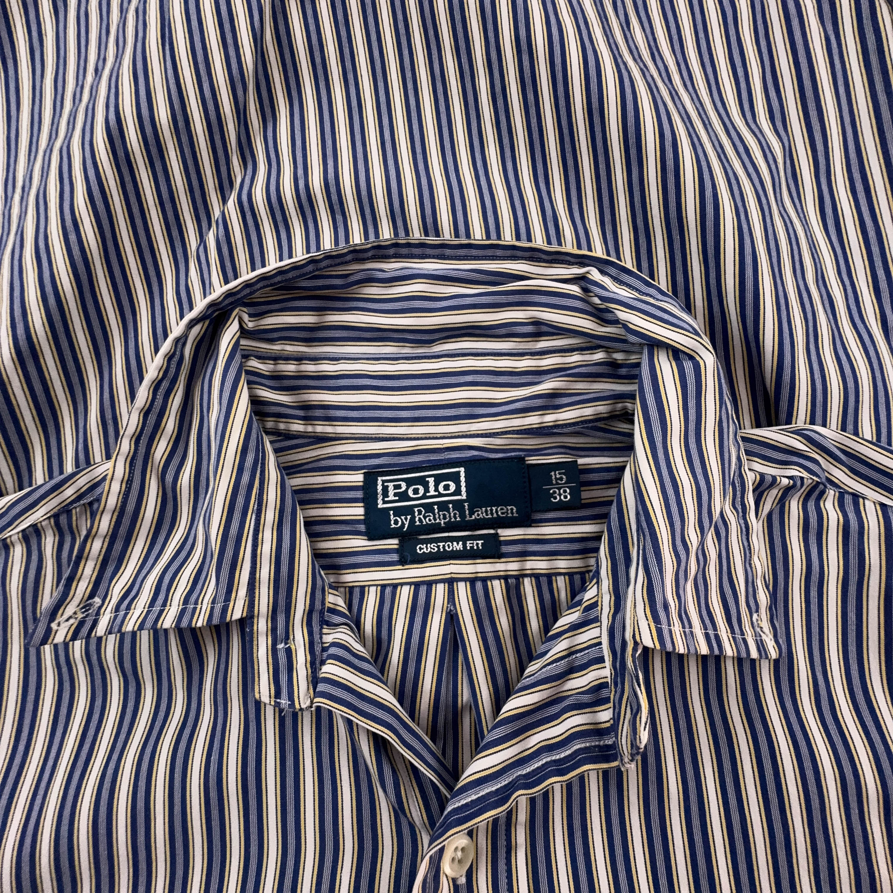 Camicia Ralph Lauren a righe blu e bianca in cotone custom fit - Taglia 15 - 38 uomo