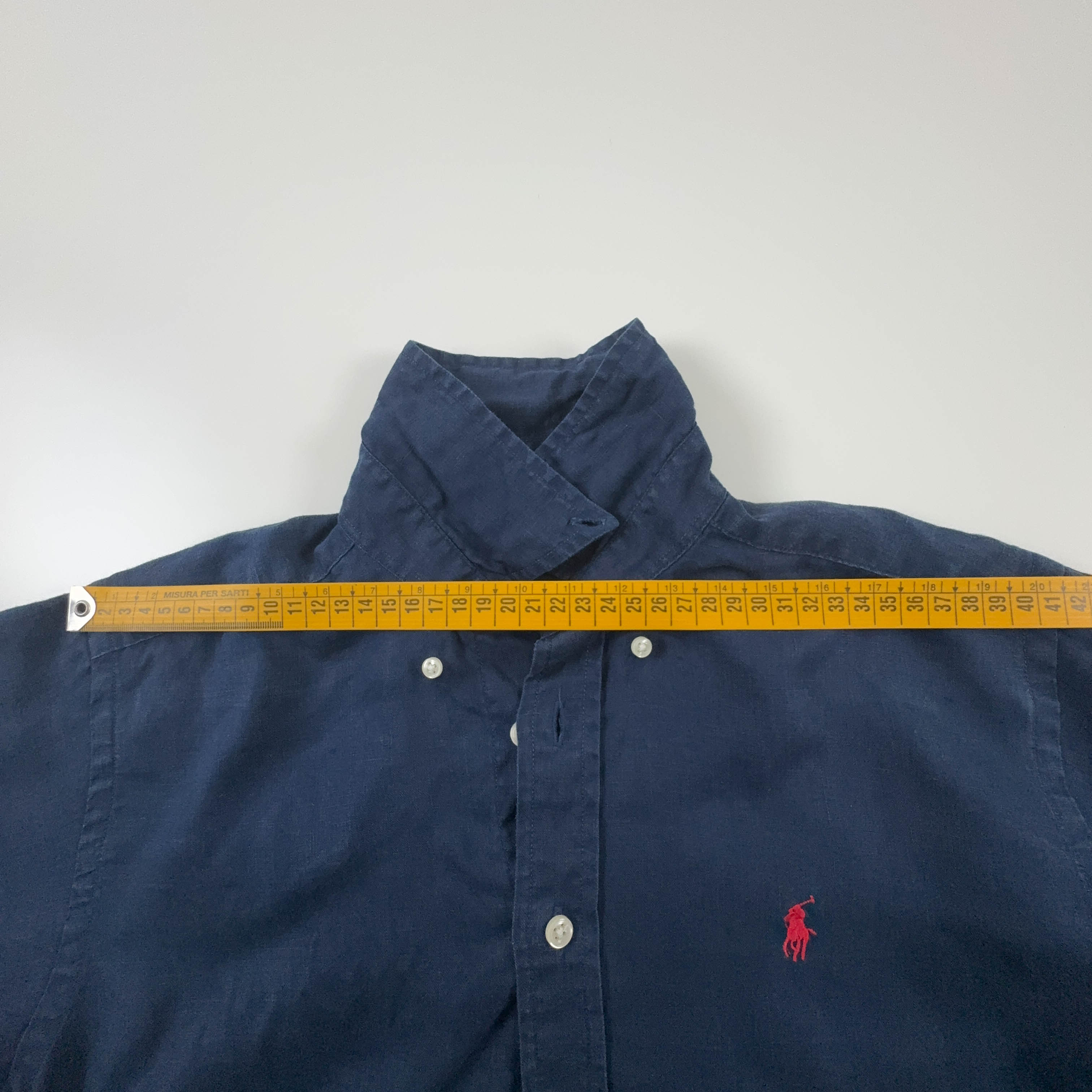 Camicia Ralph Lauren blu scura a tinta unita 100% lino - Taglia XS uomo