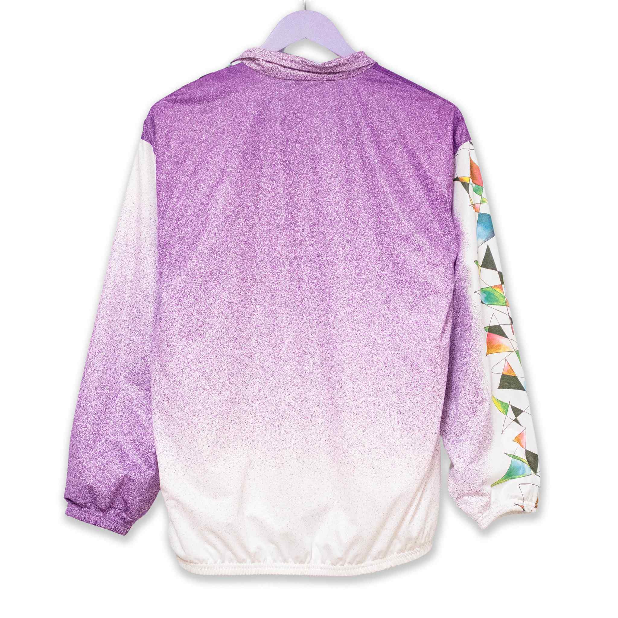 Giacca a vento Vintage viola e bianca a fantasia astratta anni 80 90 - Taglia S uomo