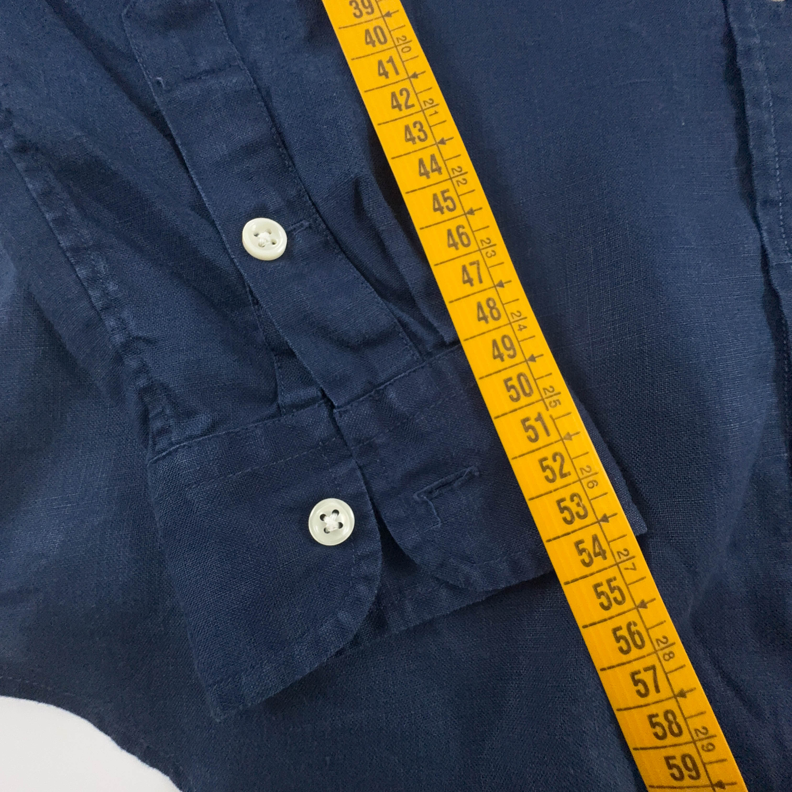 Camicia Ralph Lauren blu scura a tinta unita 100% lino - Taglia XS uomo