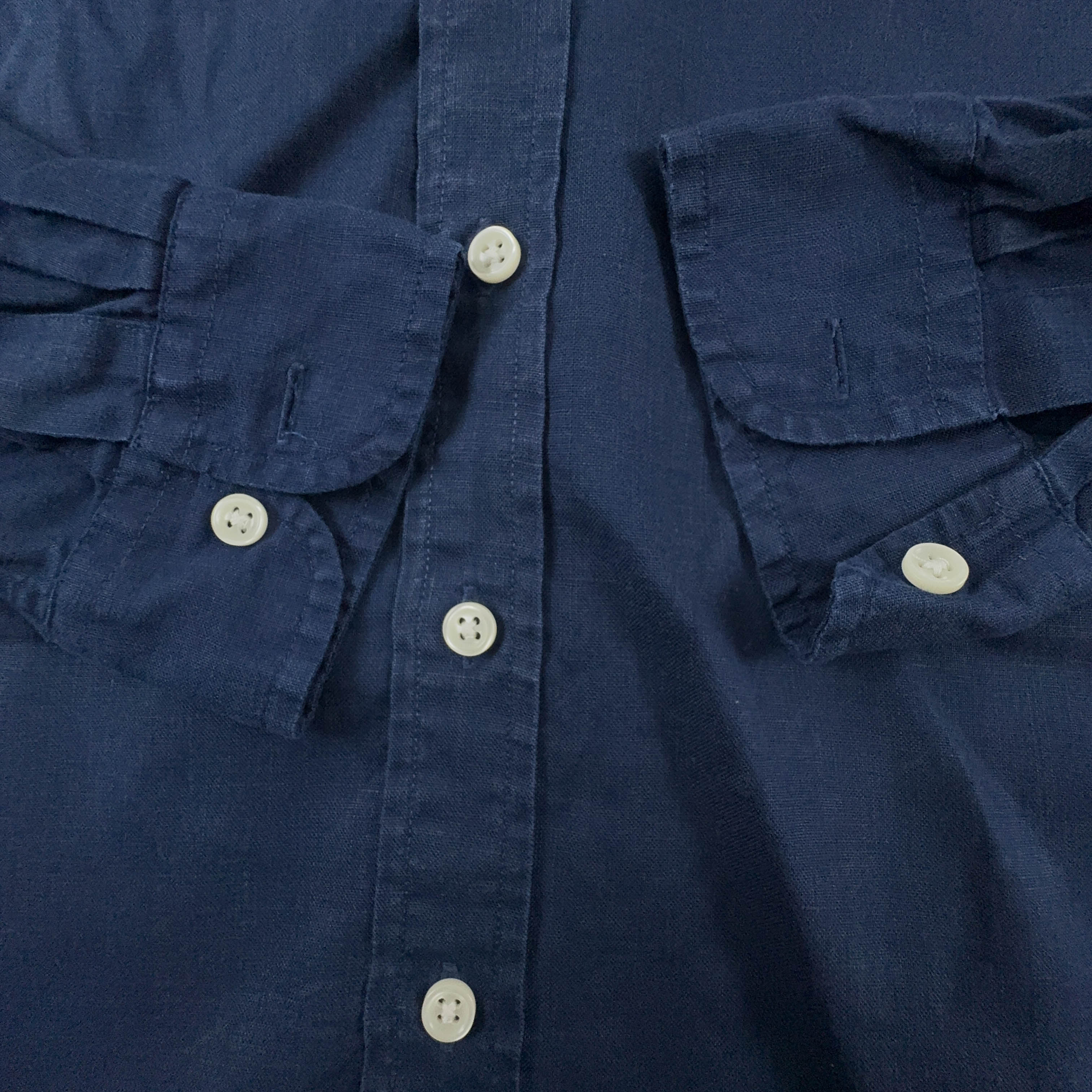 Camicia Ralph Lauren blu scura a tinta unita 100% lino - Taglia XS uomo
