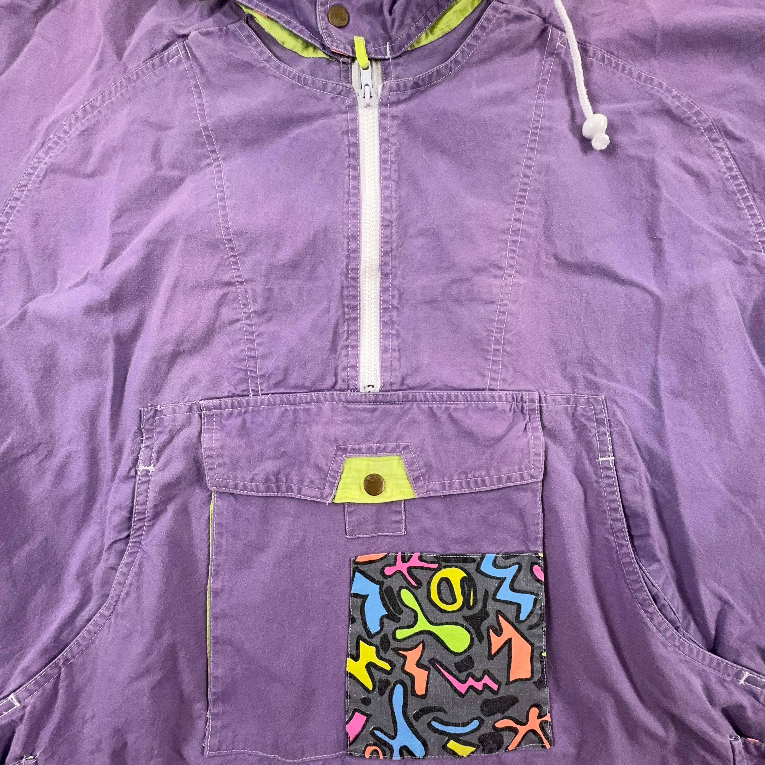 Giacca a vento Vintage viola con mezza zip anni 80 90 - Taglia 5 uomo