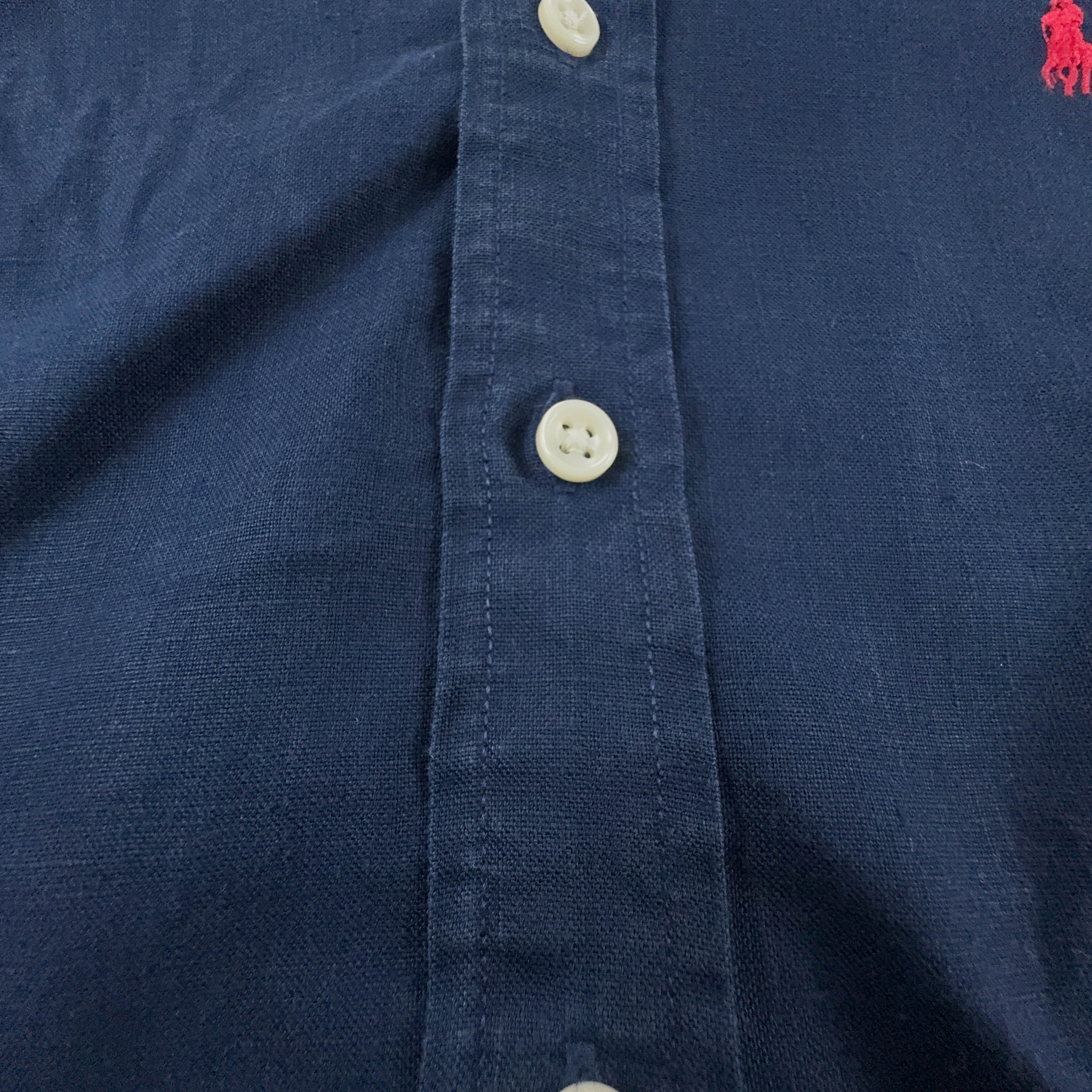 Camicia Ralph Lauren blu scura a tinta unita 100% lino - Taglia XS uomo