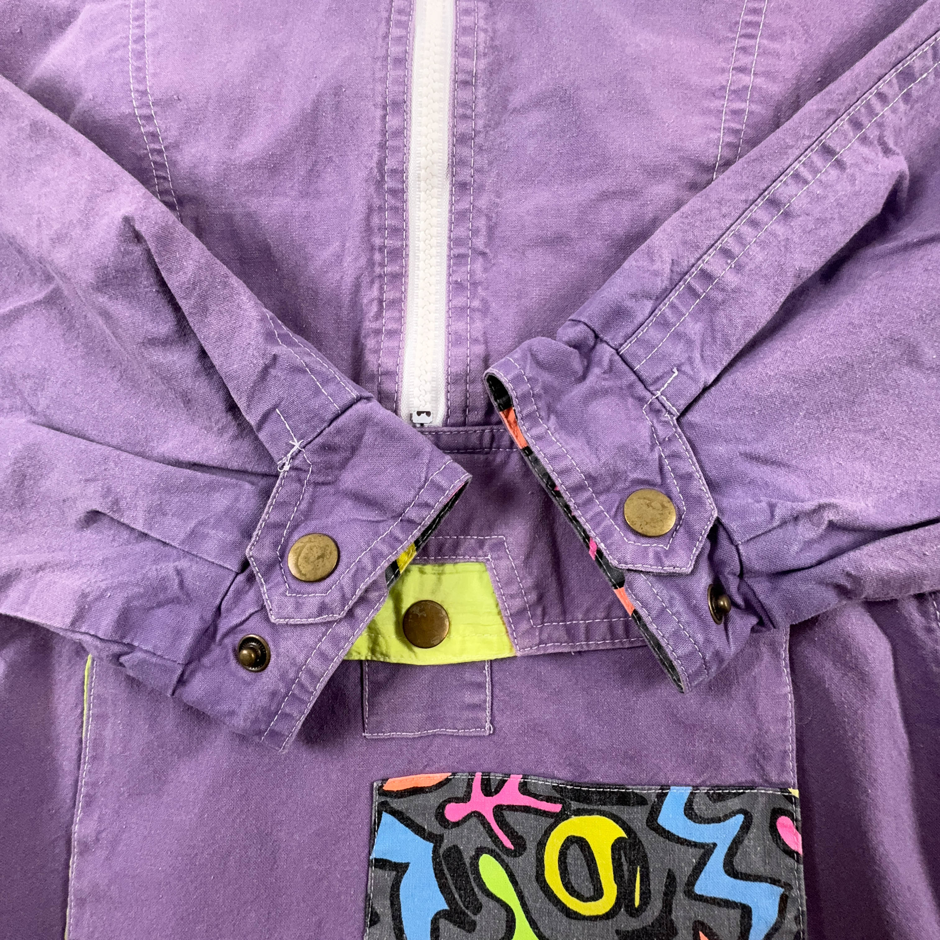 Giacca a vento Vintage viola con mezza zip anni 80 90 - Taglia 5 uomo
