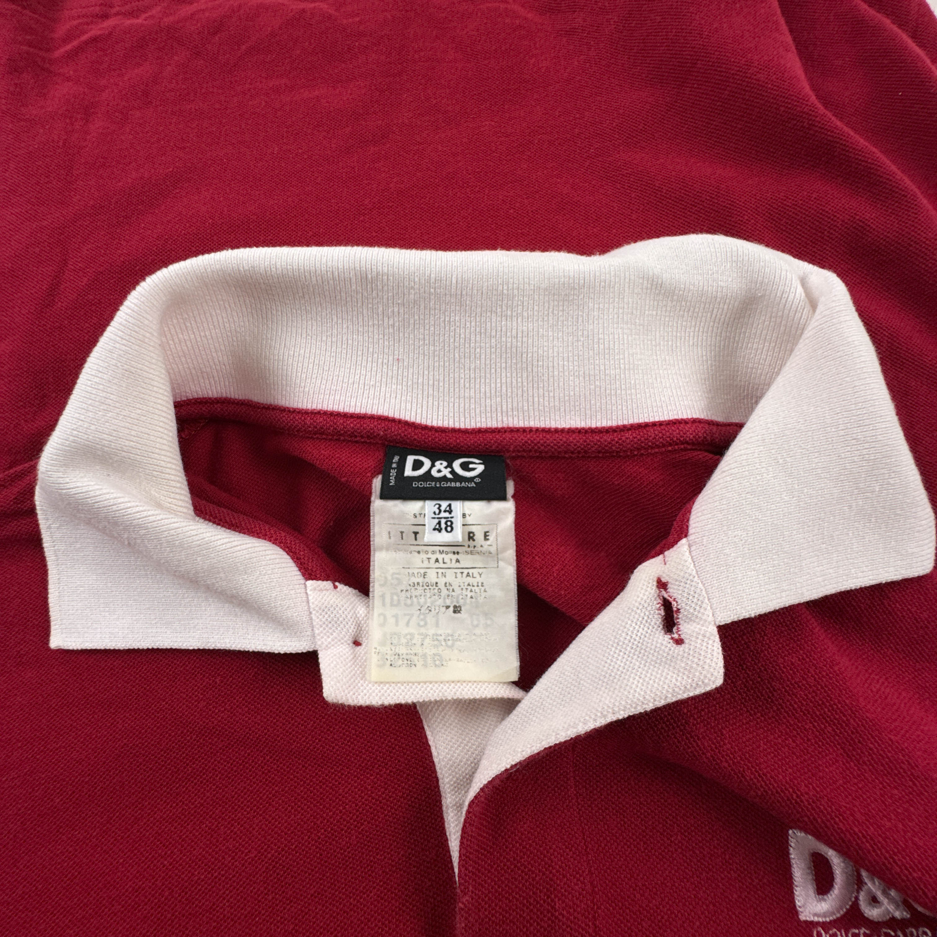 Polo D&G Vintage rossa e bianca con logo ricamato anni 00 - Taglia 34 48 uomo