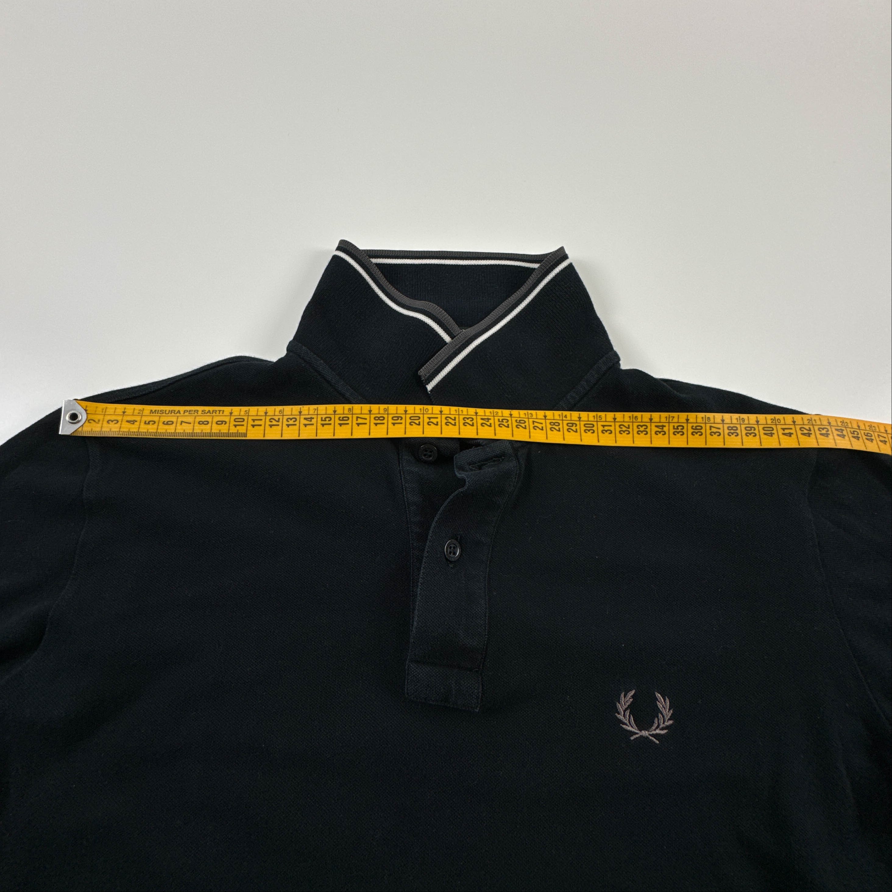 Polo Fred Perry nera in cotone tinta unita manica lunga - Taglia M uomo