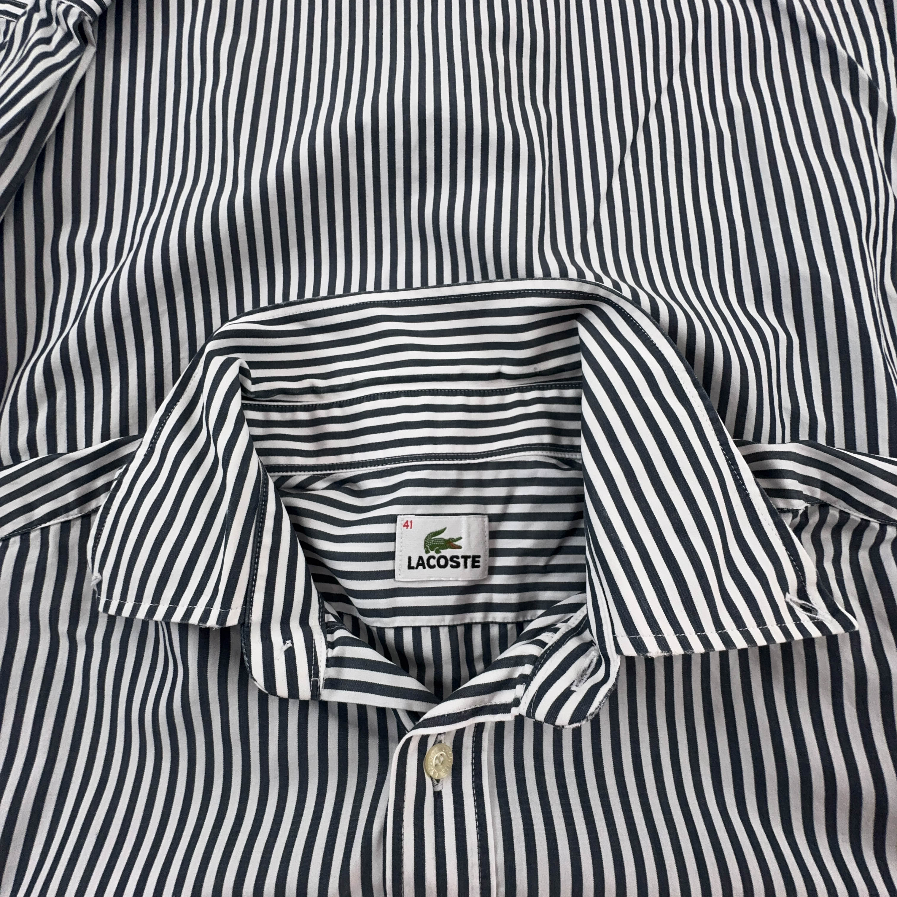 Camicia Lacoste a righe bianca e nera - Taglia 41 uomo