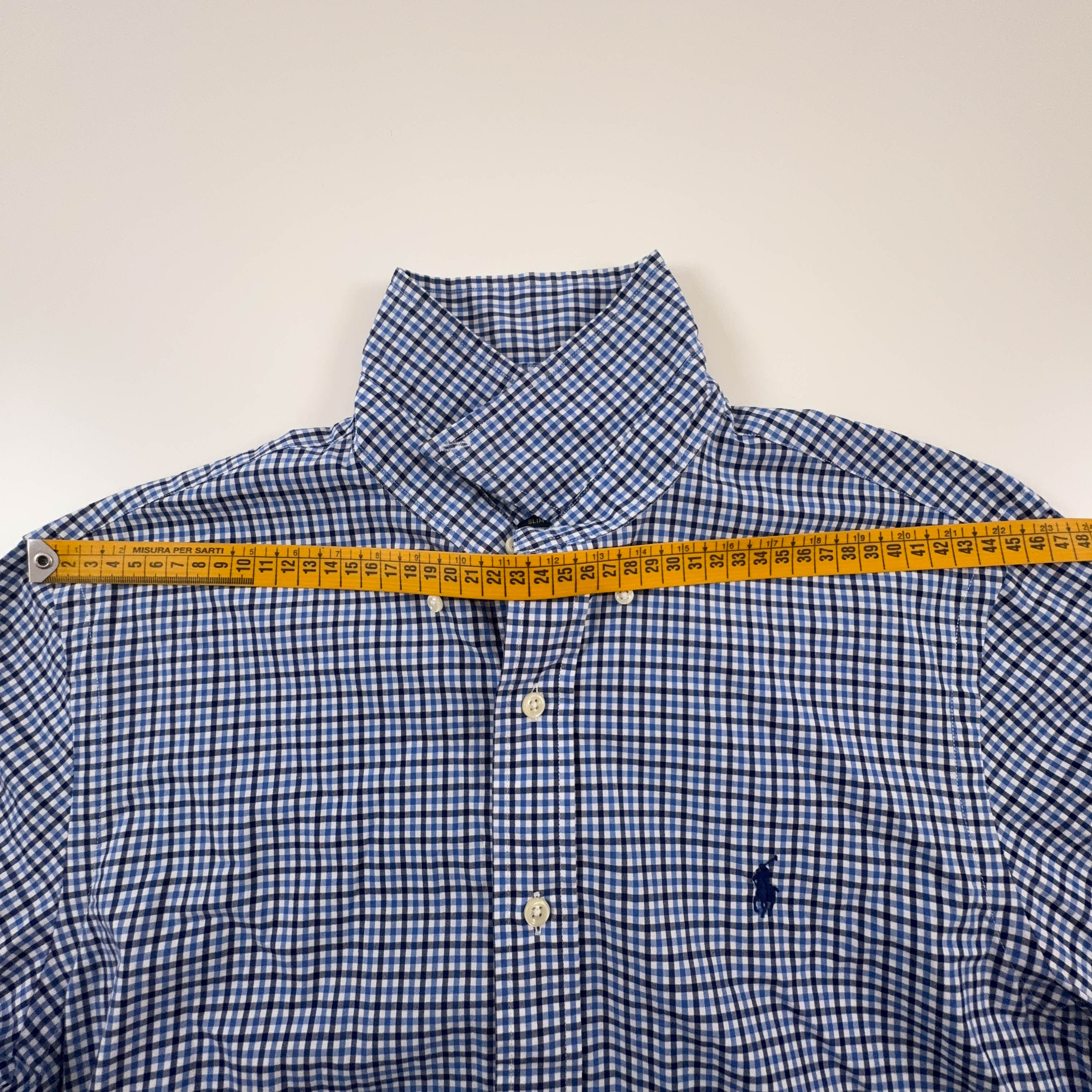 Camicia Ralph Lauren a quadri blu e bianca slim fit in cotone - Taglia M uomo