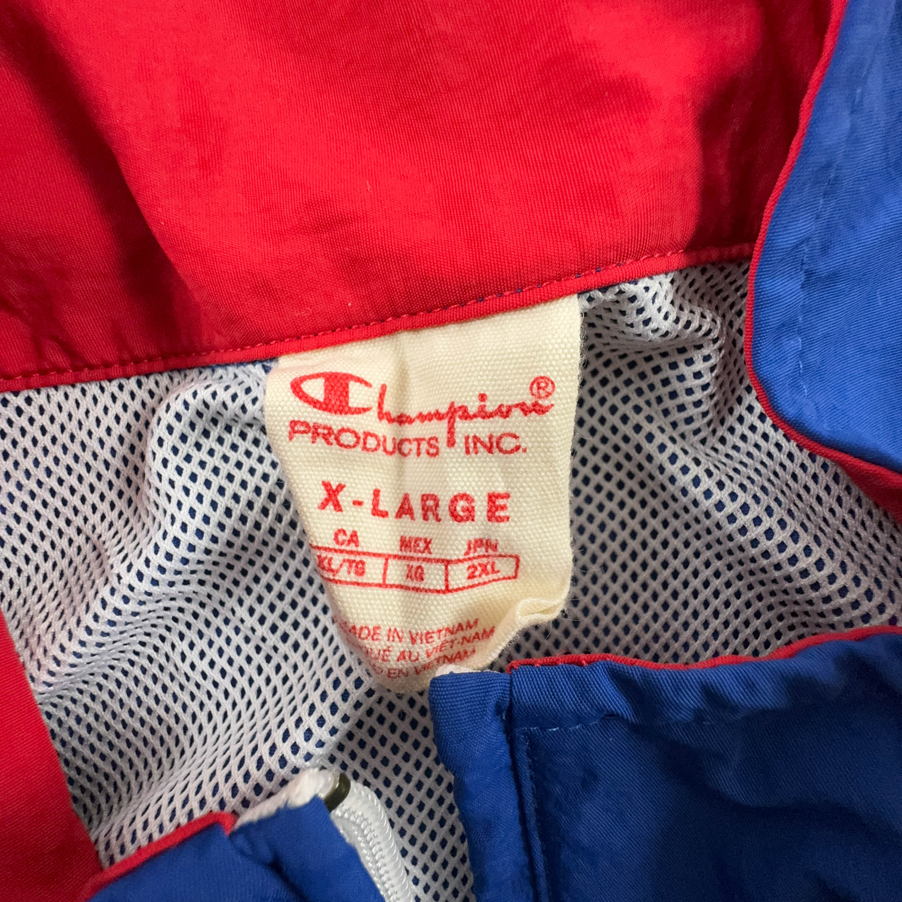 Giacca a vento Champion Vintage blu rossa e bianca anni 90 quarter zip - Taglia XL uomo