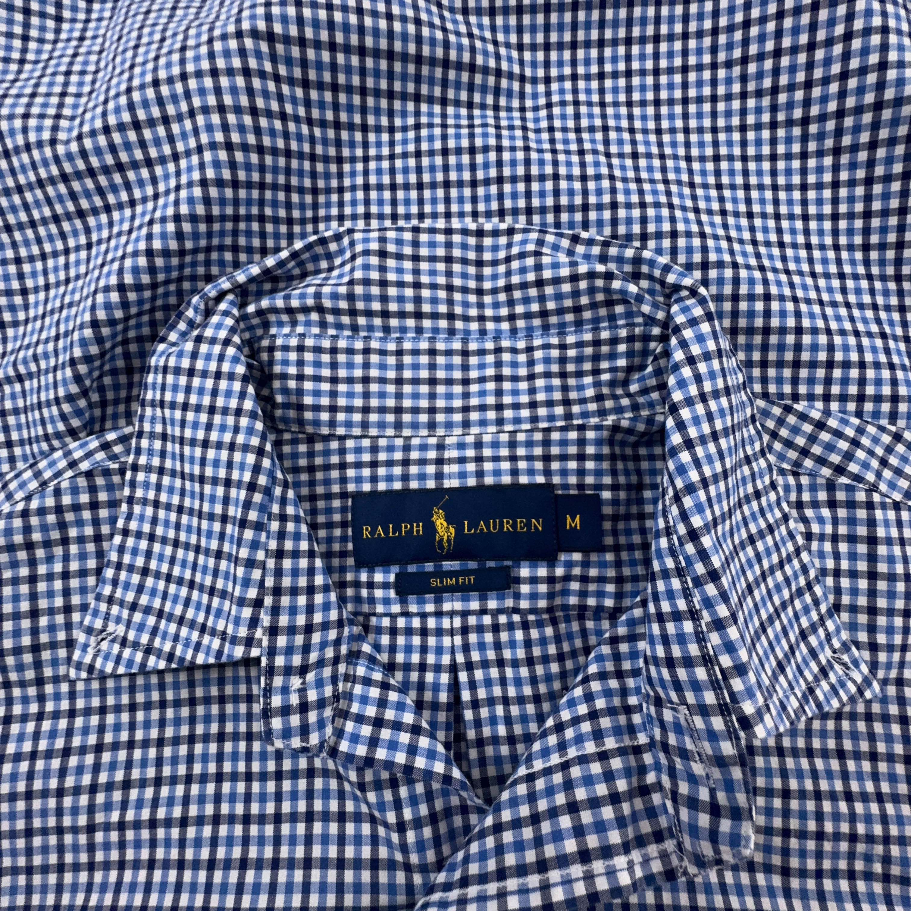 Camicia Ralph Lauren a quadri blu e bianca slim fit in cotone - Taglia M uomo