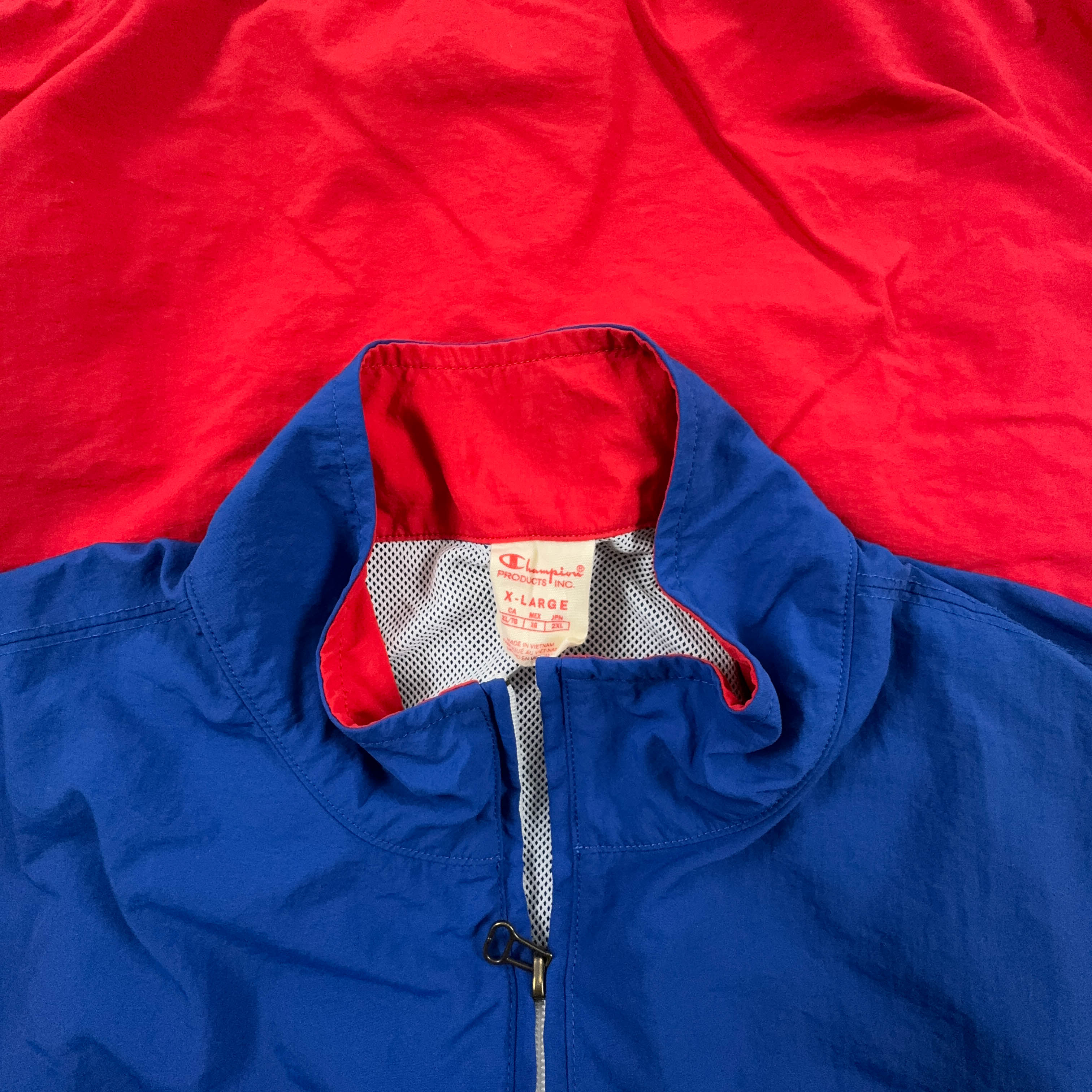 Giacca a vento Champion Vintage blu rossa e bianca anni 90 quarter zip - Taglia XL uomo