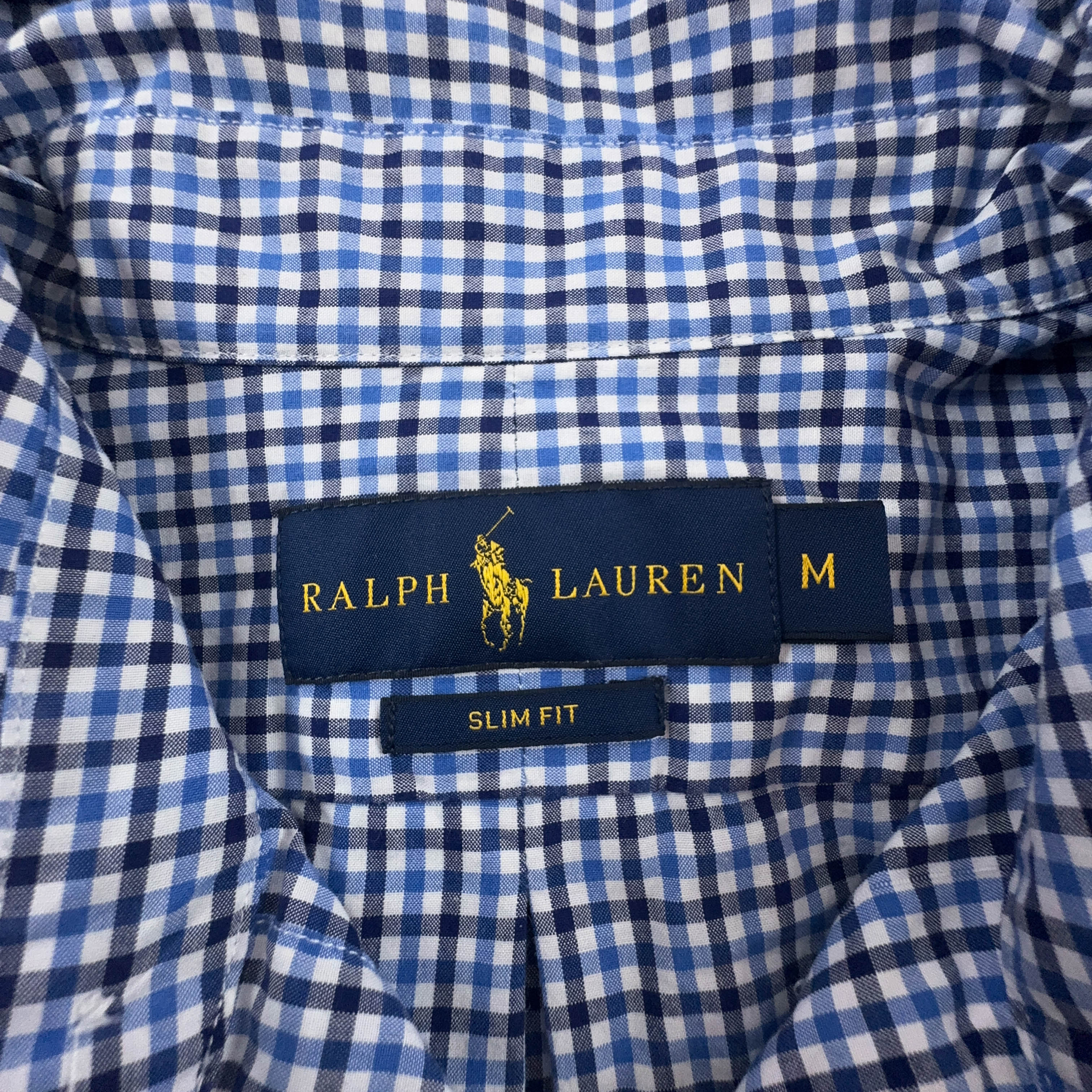 Camicia Ralph Lauren a quadri blu e bianca slim fit in cotone - Taglia M uomo