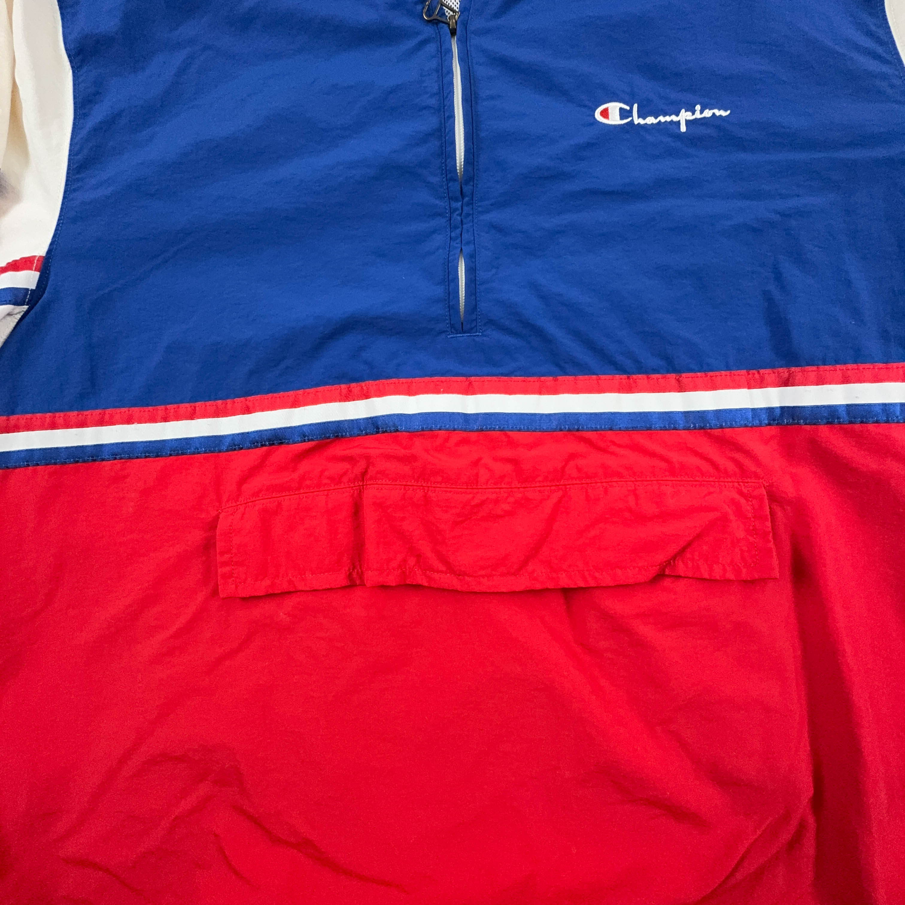 Giacca a vento Champion Vintage blu rossa e bianca anni 90 quarter zip - Taglia XL uomo