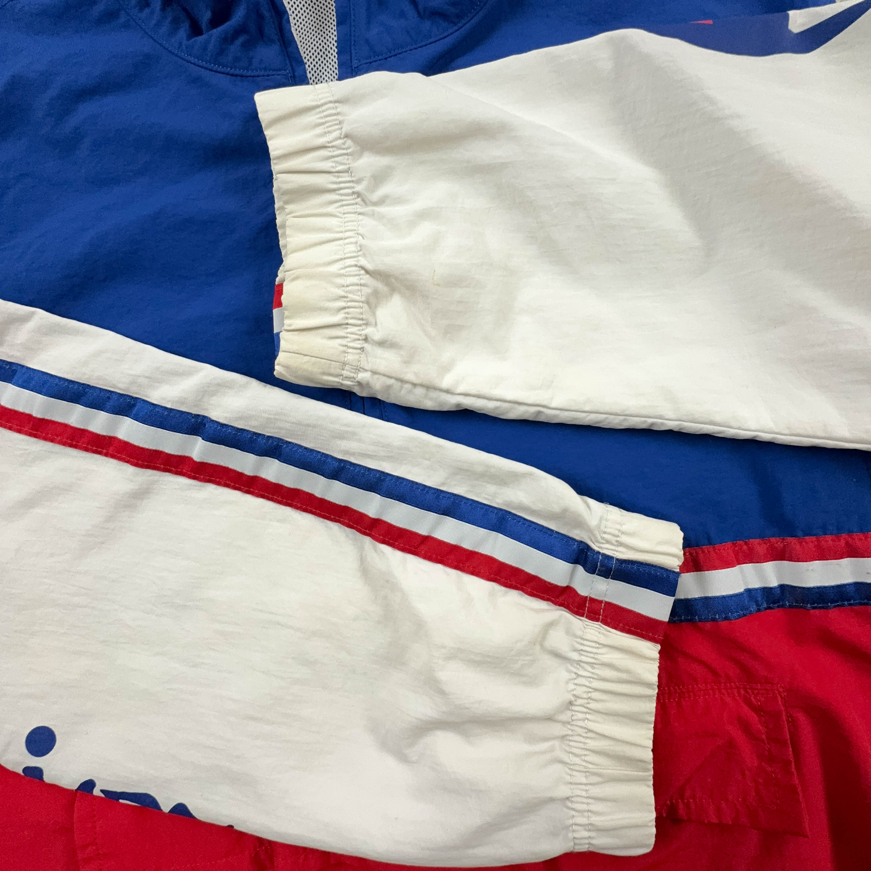 Giacca a vento Champion Vintage blu rossa e bianca anni 90 quarter zip - Taglia XL uomo