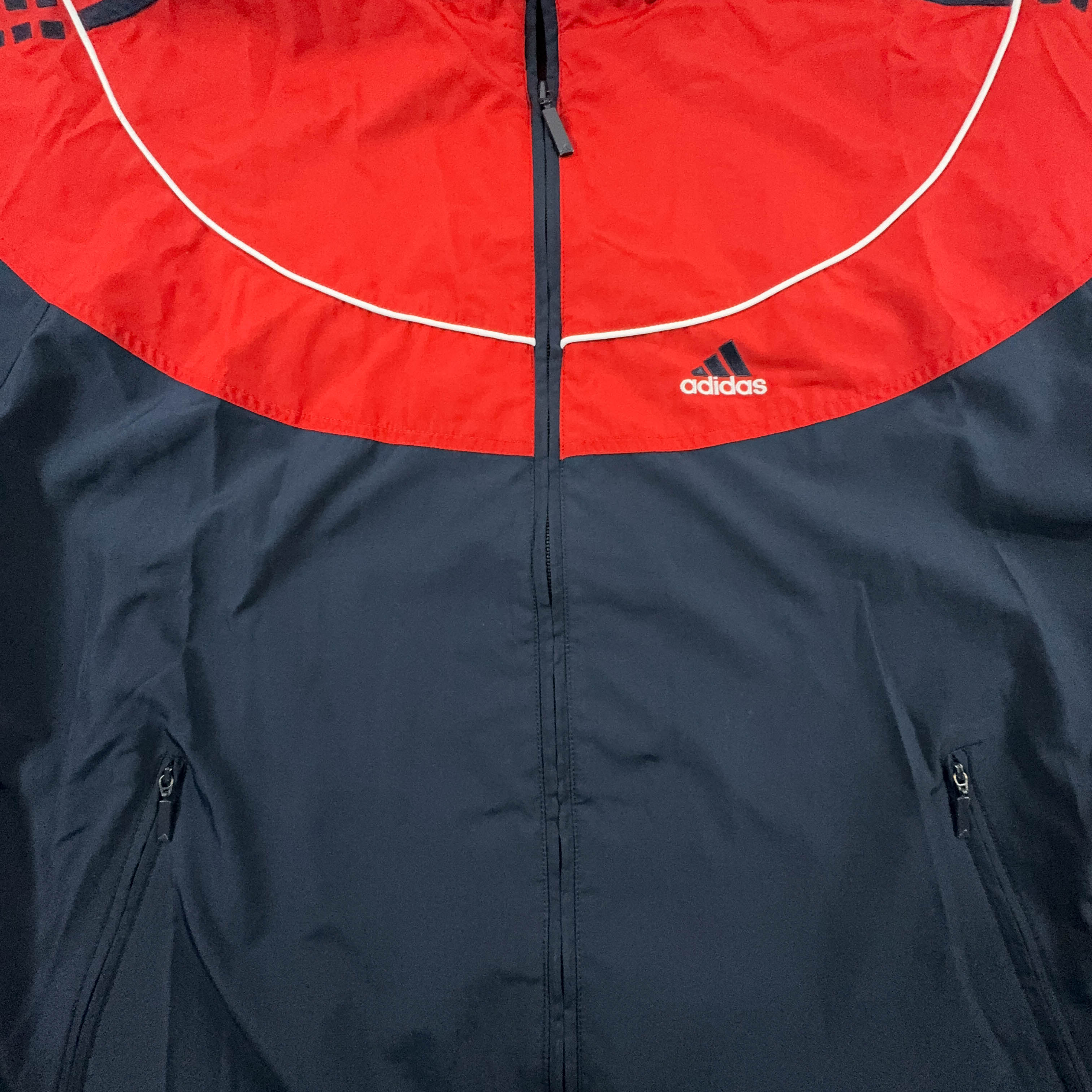 Giacca a vento Adidas Vintage blu e rossa anni 2000 con zip - Taglia L/XL uomo