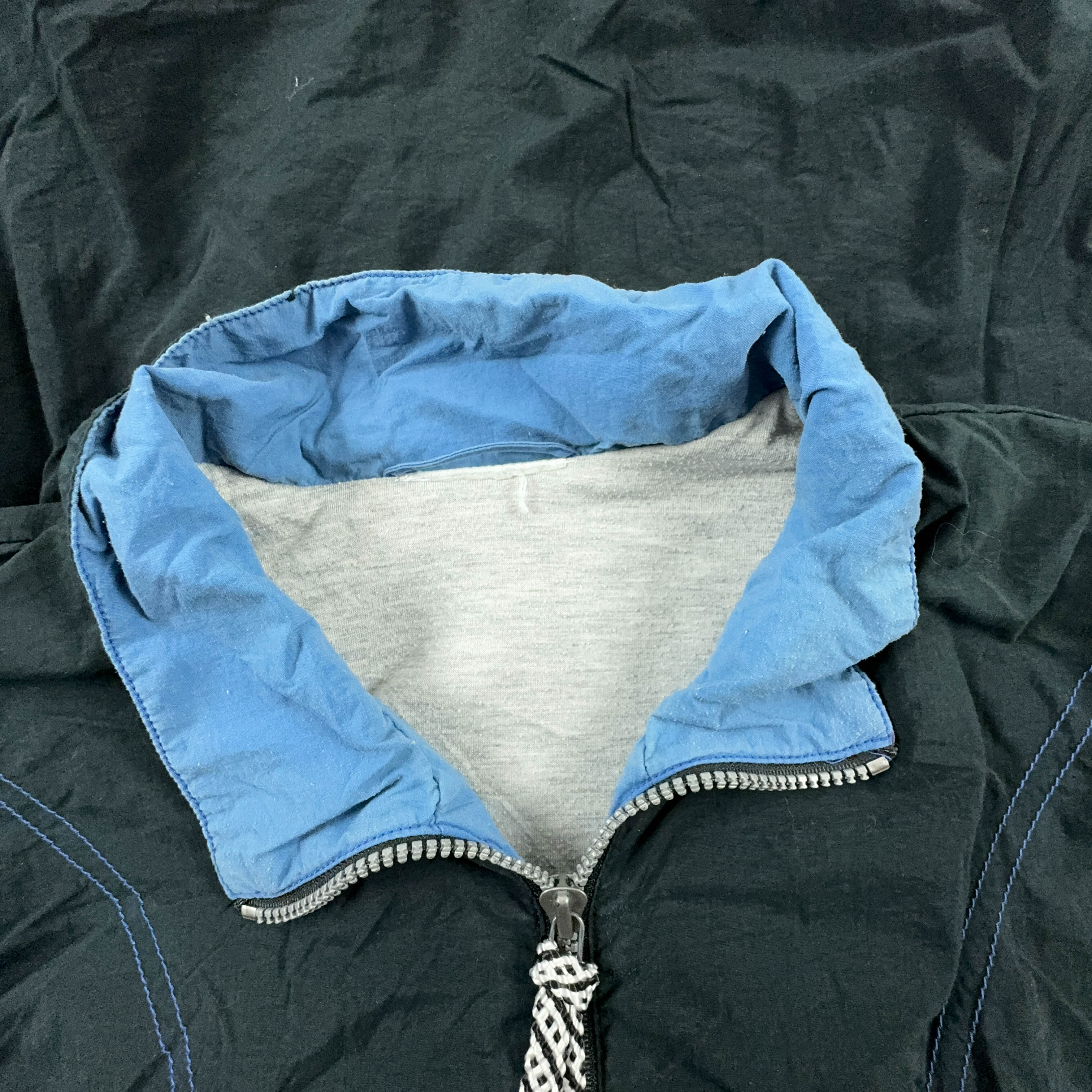Giacca a vento Vintage Brooklyn Training nera e blu con zip - Taglia M/L uomo