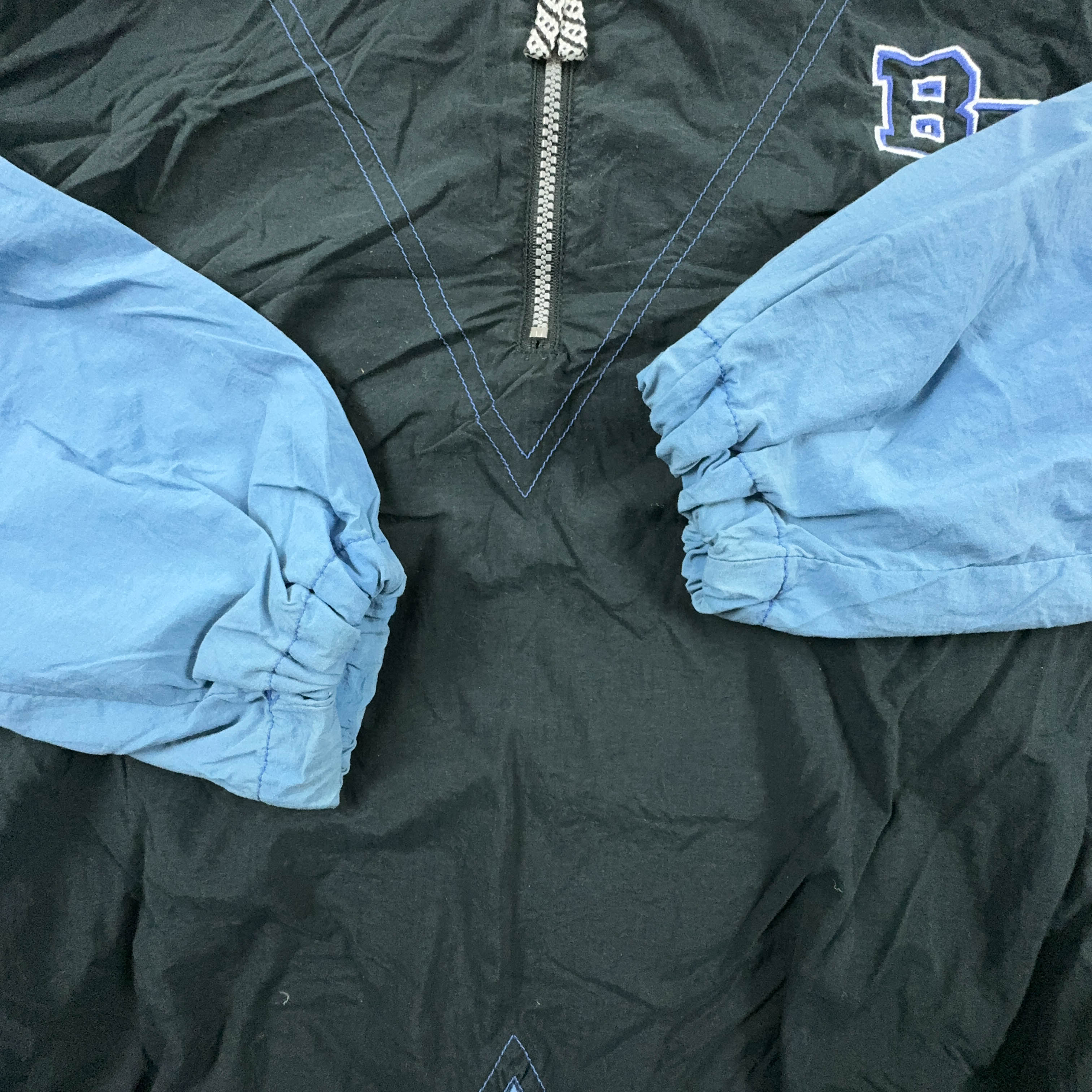 Giacca a vento Vintage Brooklyn Training nera e blu con zip - Taglia M/L uomo