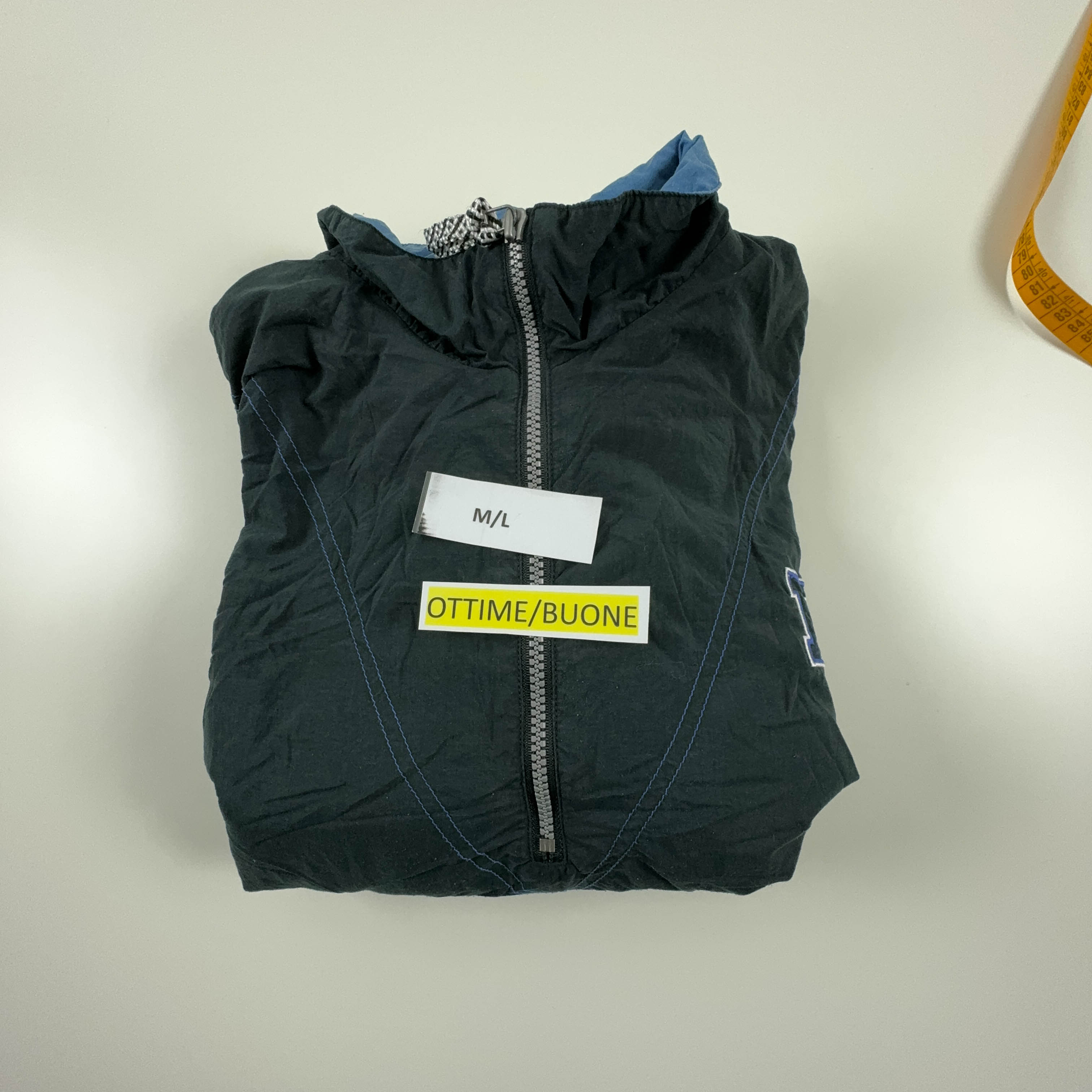 Giacca a vento Vintage Brooklyn Training nera e blu con zip - Taglia M/L uomo