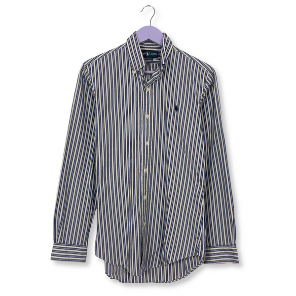 Camicia Ralph Lauren a righe bianca ed azzurra in cotone custom fit - Taglia 14 1/2 uomo