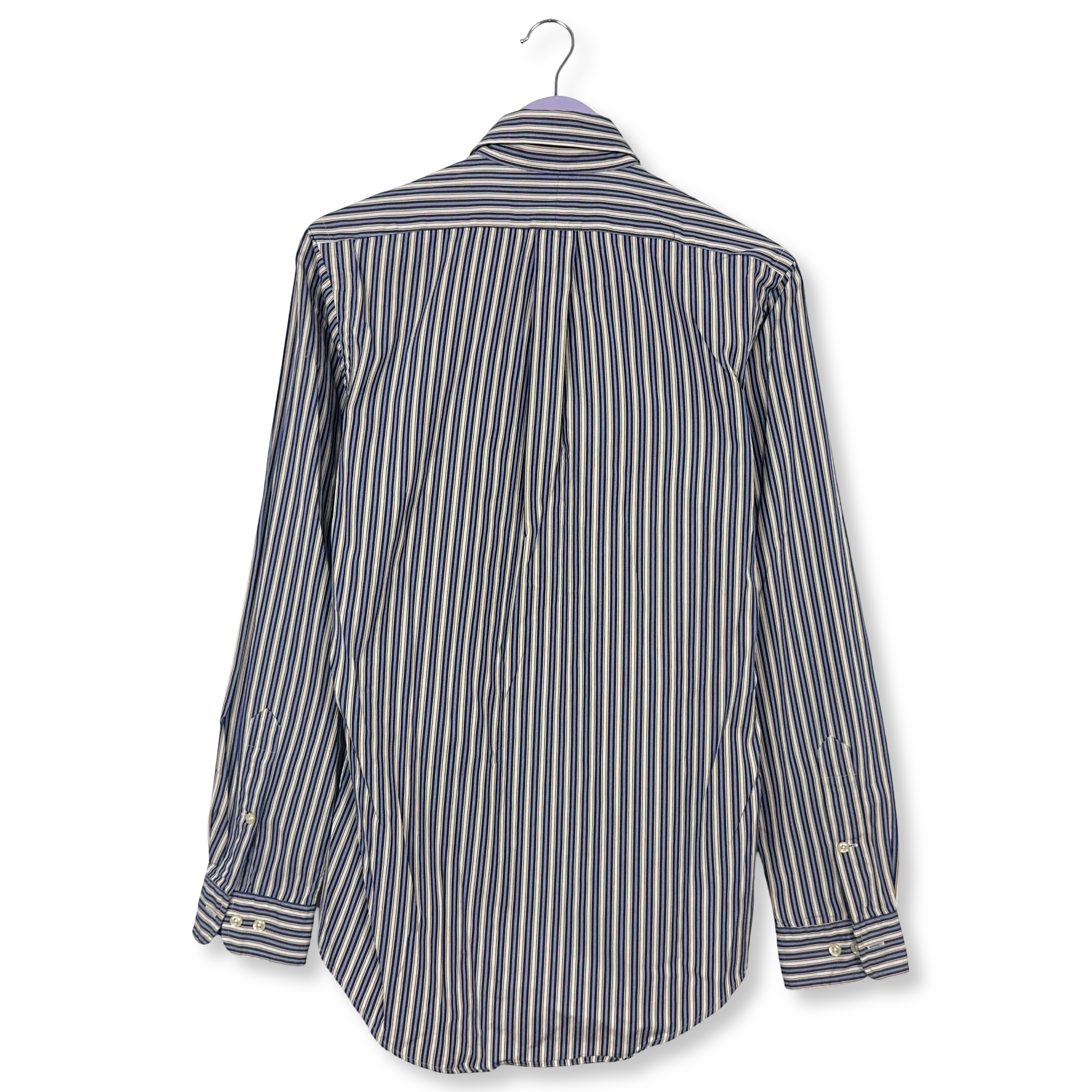 Camicia Ralph Lauren a righe bianca ed azzurra in cotone custom fit - Taglia 14 1/2 uomo