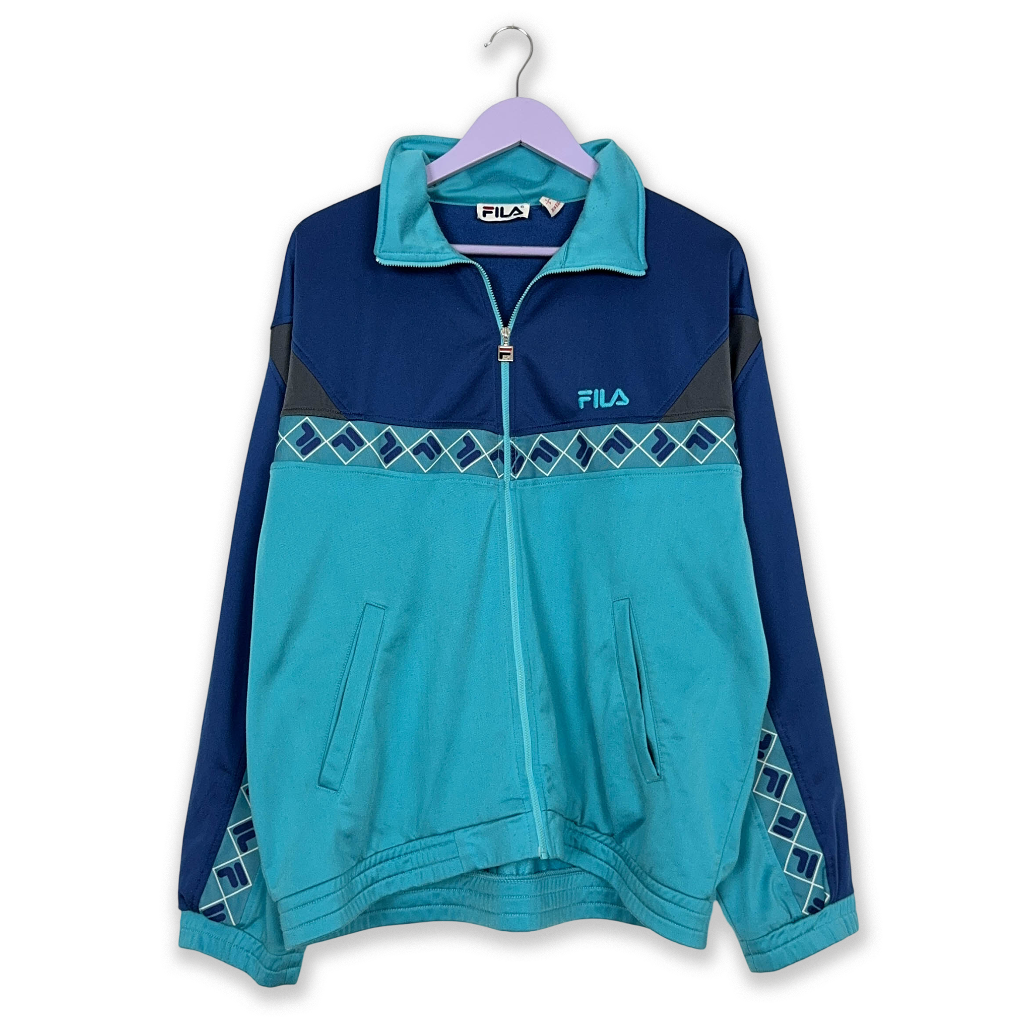 Felpa Fila Vintage blu e azzurra con zip anni 90 - Taglia I50 uomo