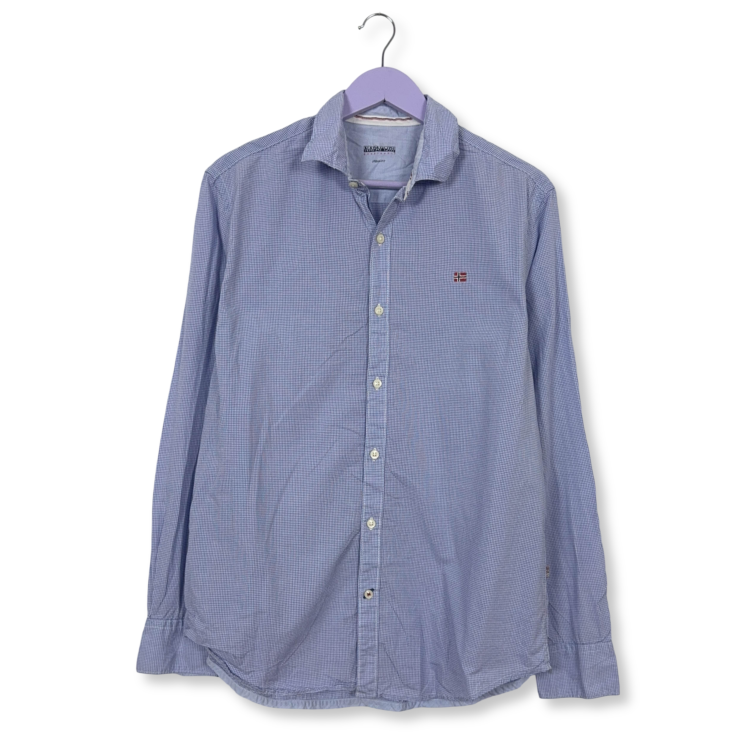 Camicia Napapijri a quadri azzurra e bianca in cotone urban fit - Taglia L uomo