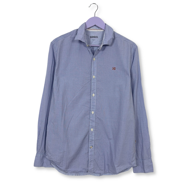 Camicia Napapijri a quadri azzurra e bianca in cotone urban fit - Taglia L uomo
