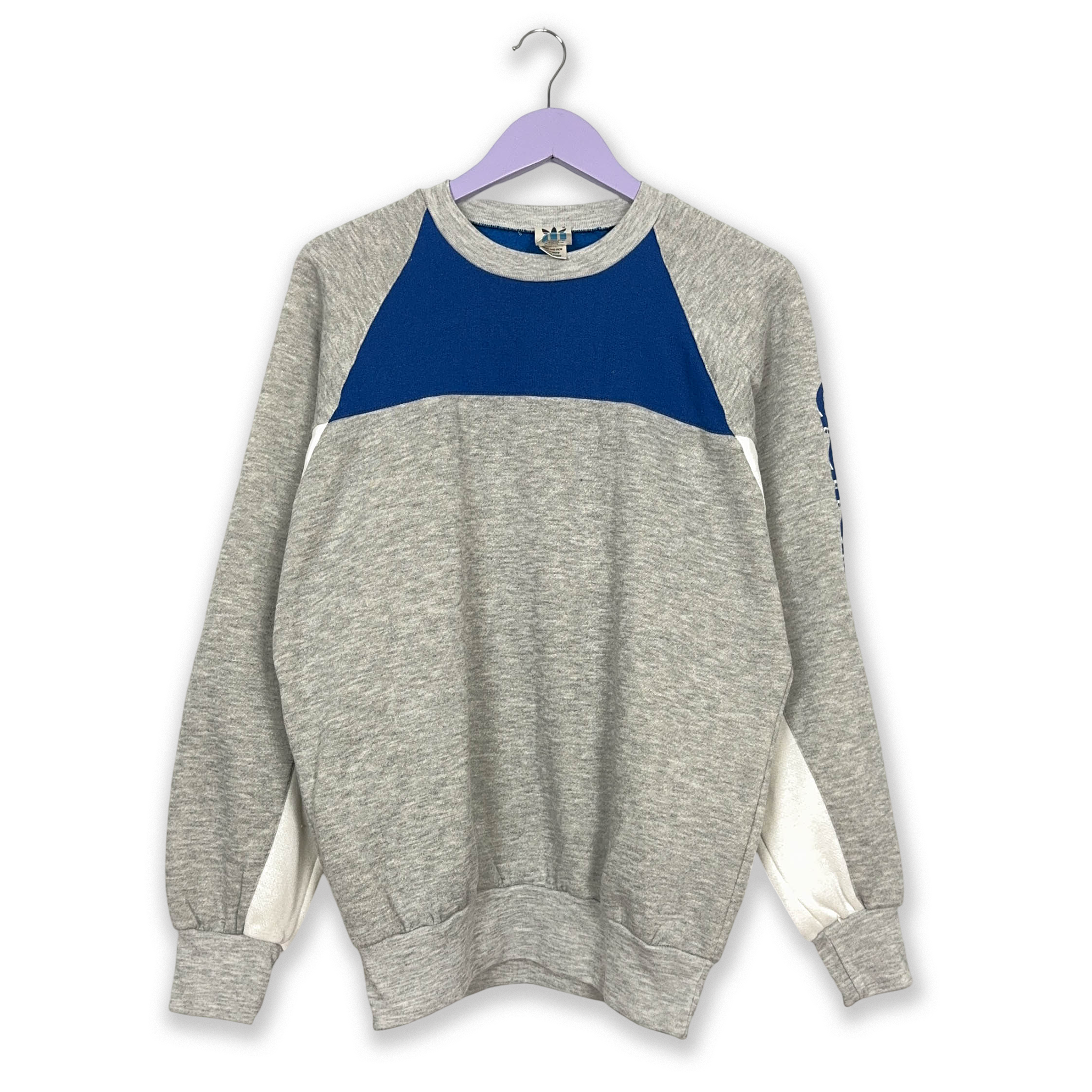 Felpa Adidas Vintage grigia e blu a girocollo anni 80 - Taglia D7 F180 uomo